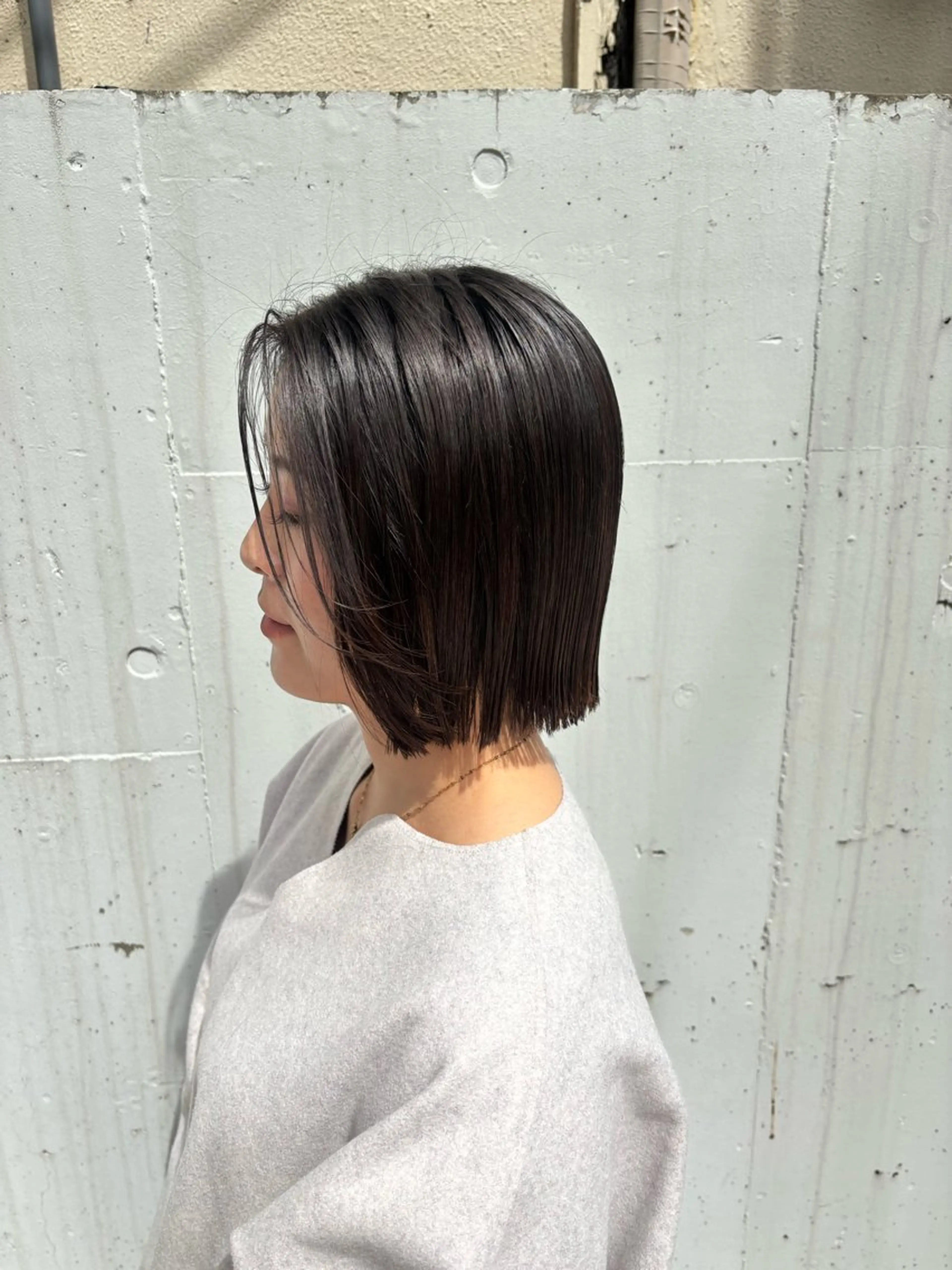 ミディアム 切りっぱなしボブ ボブ 外ハネヘア 水原波津輝/ボブ /ニュアンスパーマのヘアスタイル