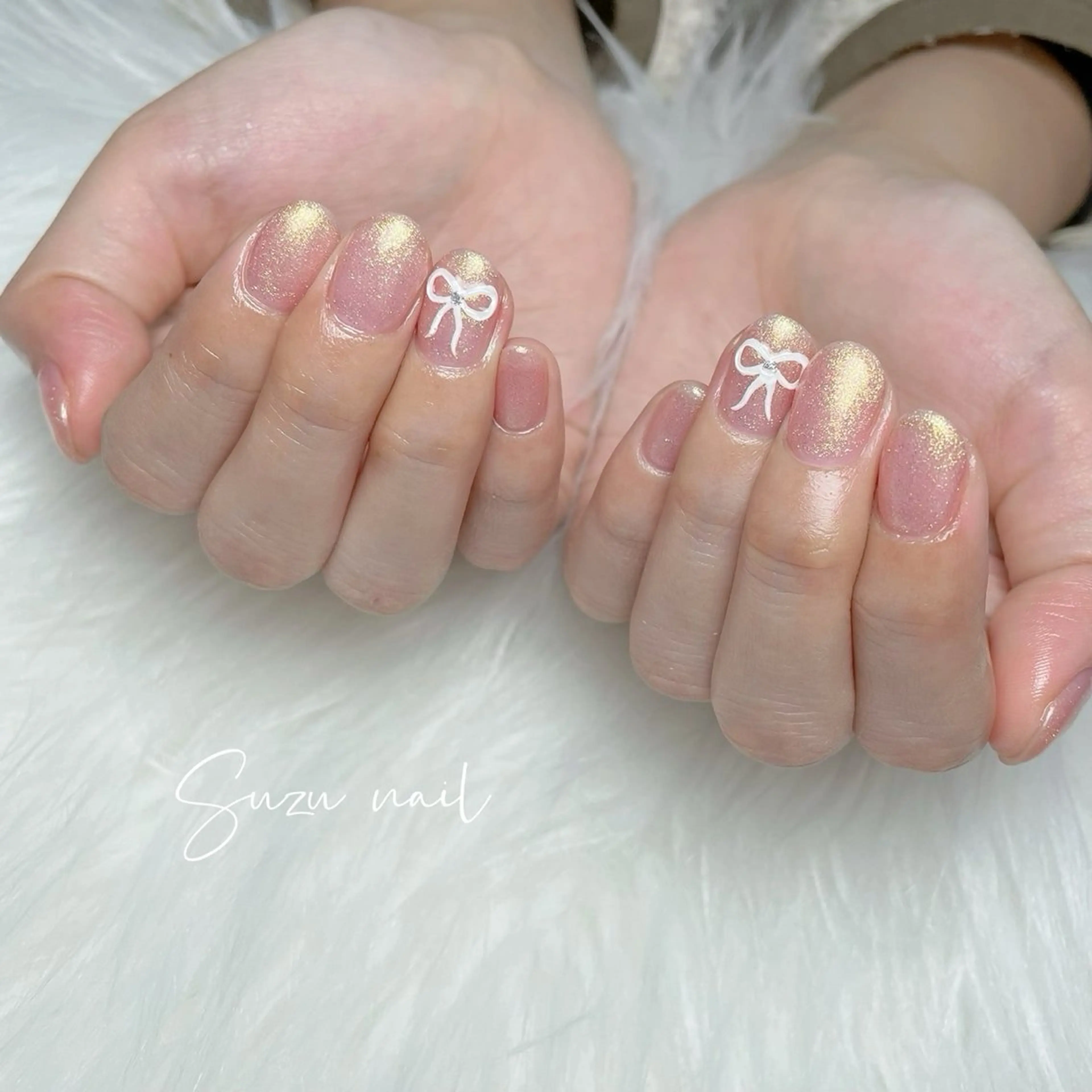 ネイル アートネイル ラメ(グリッター) ワンカラーネイル リボン ストーンネイル ハンドネイル ✨Suzu nail✨のネイルデザイン