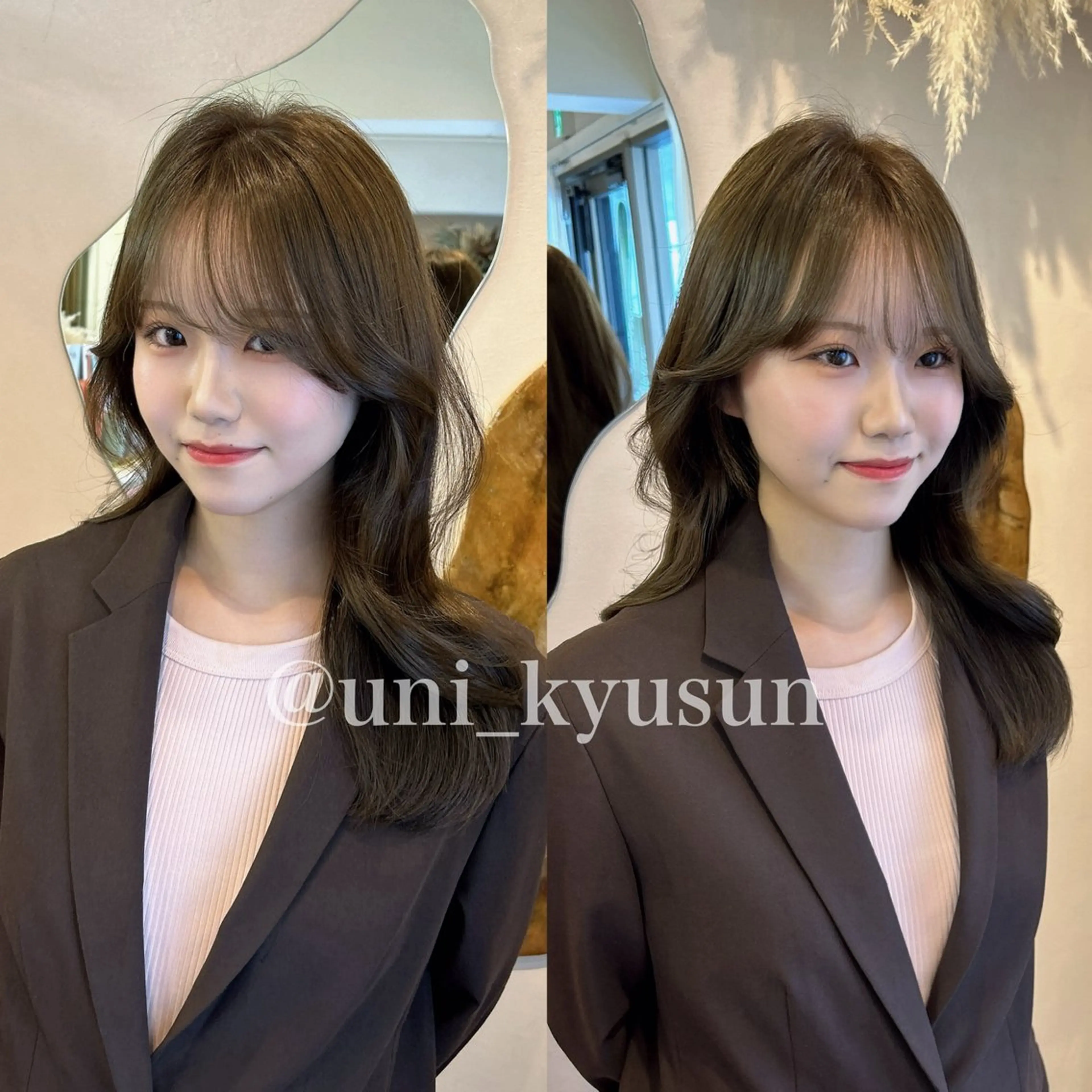 セミロング カラー カット ヘアカラー トリートメント 本格韓国ヘア🇰🇷 【uni】キューさんのヘアスタイル