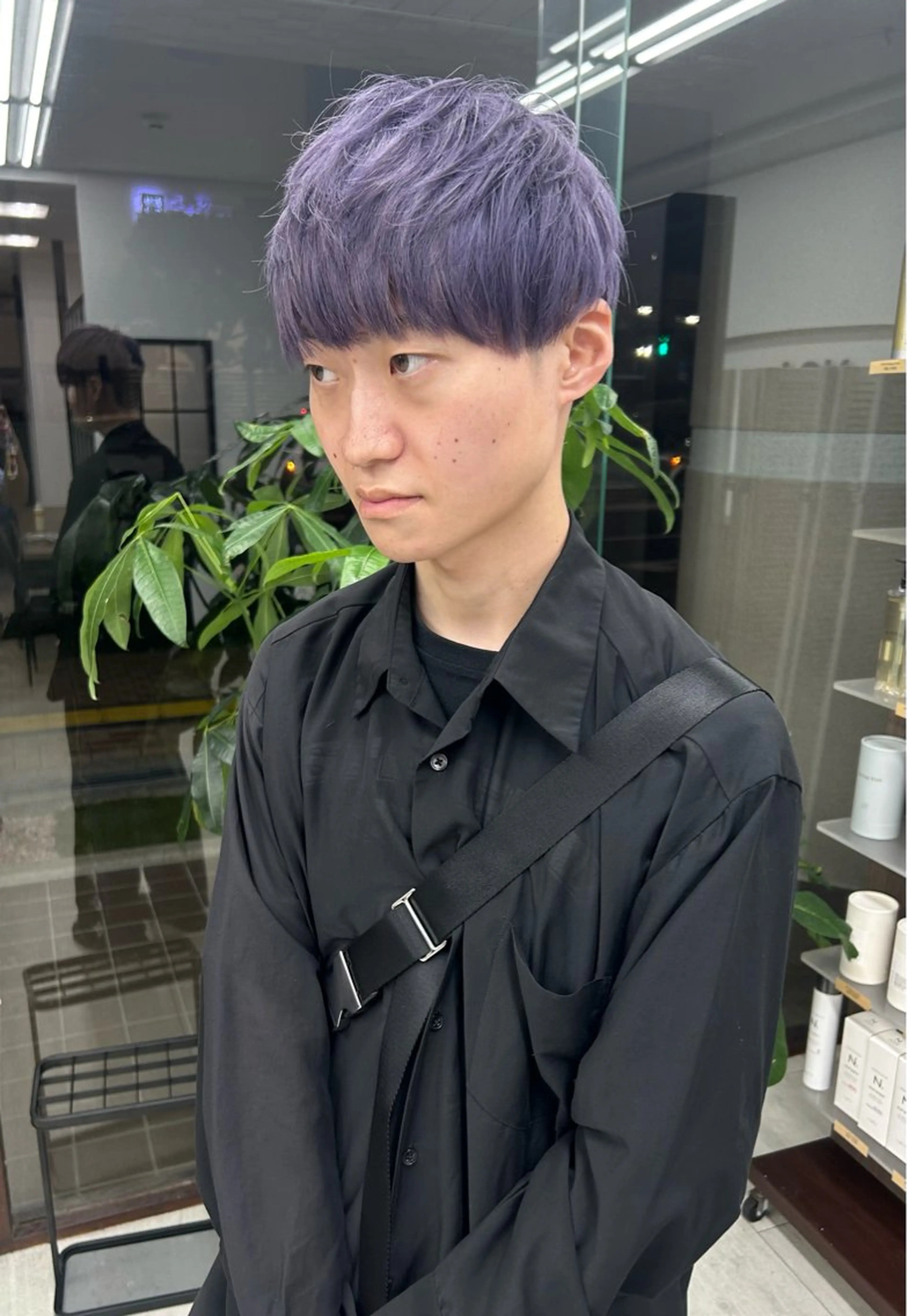 ショート カラー パーマ メンズ アッシュ アッシュグレー ブルーカラー ブルーバイオレット バイオレットカラー ヘアカラー メンズパーマの達人 / タカシマダイスケのヘアスタイル