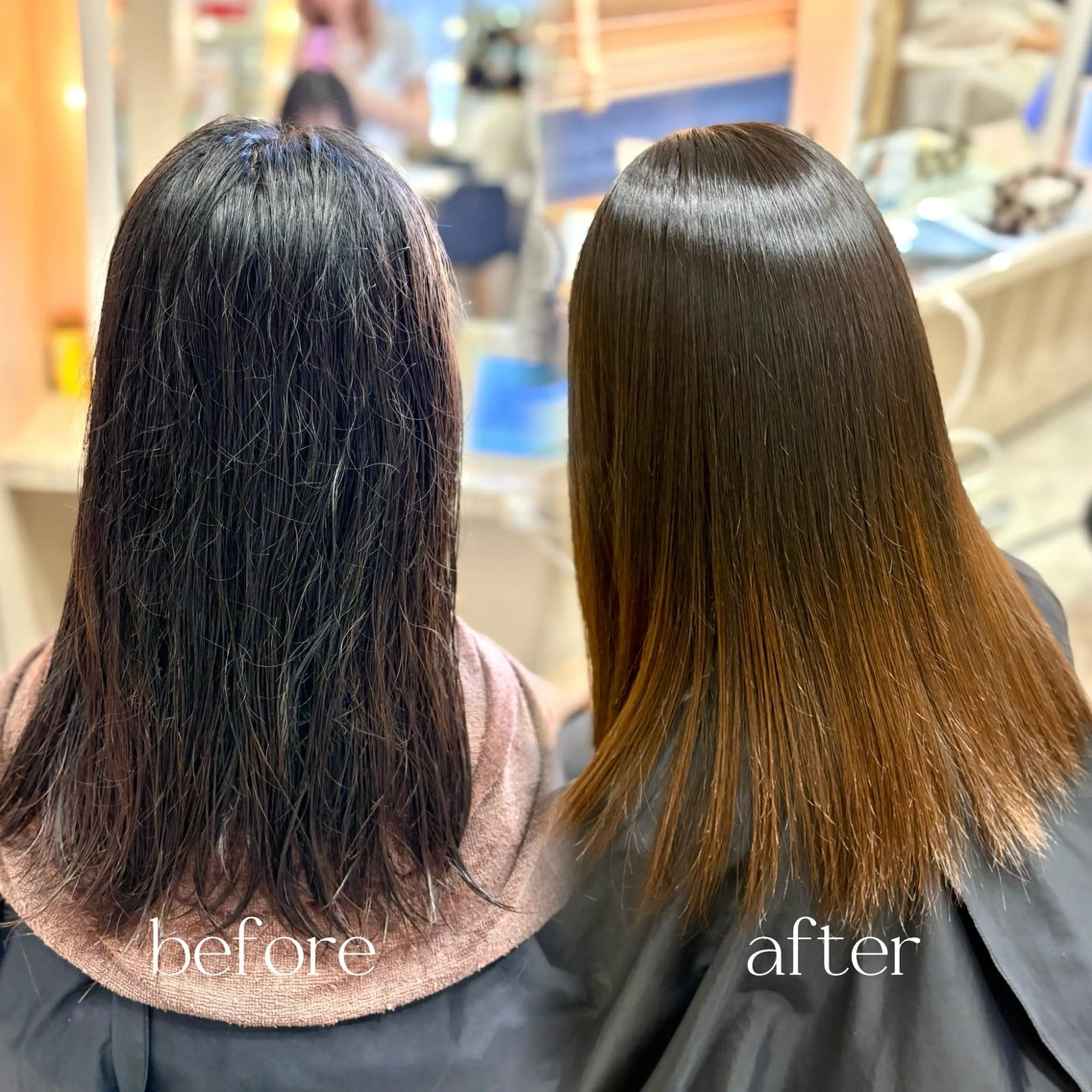 ロング 縮毛矯正 韓国レイヤー 暖色カラー/さくらのヘアスタイル