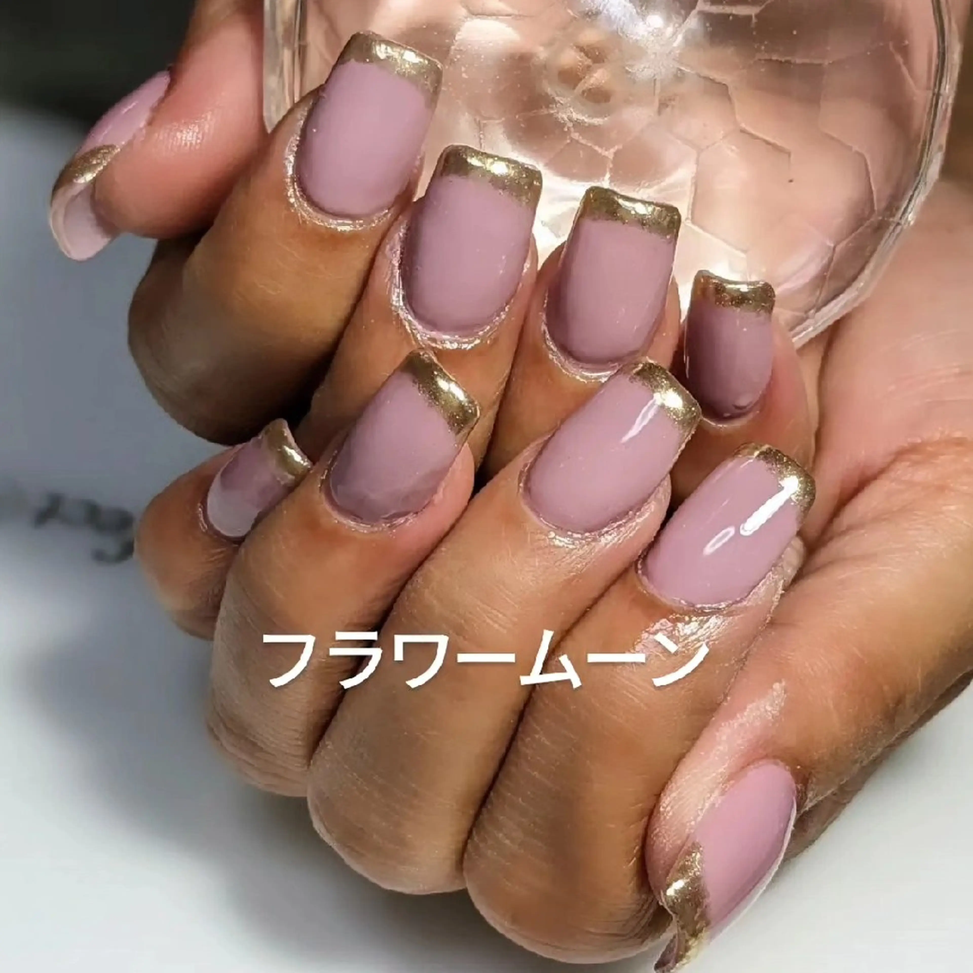 ネイル フレンチネイル ミラーネイル フラワー ムーンのネイルデザイン