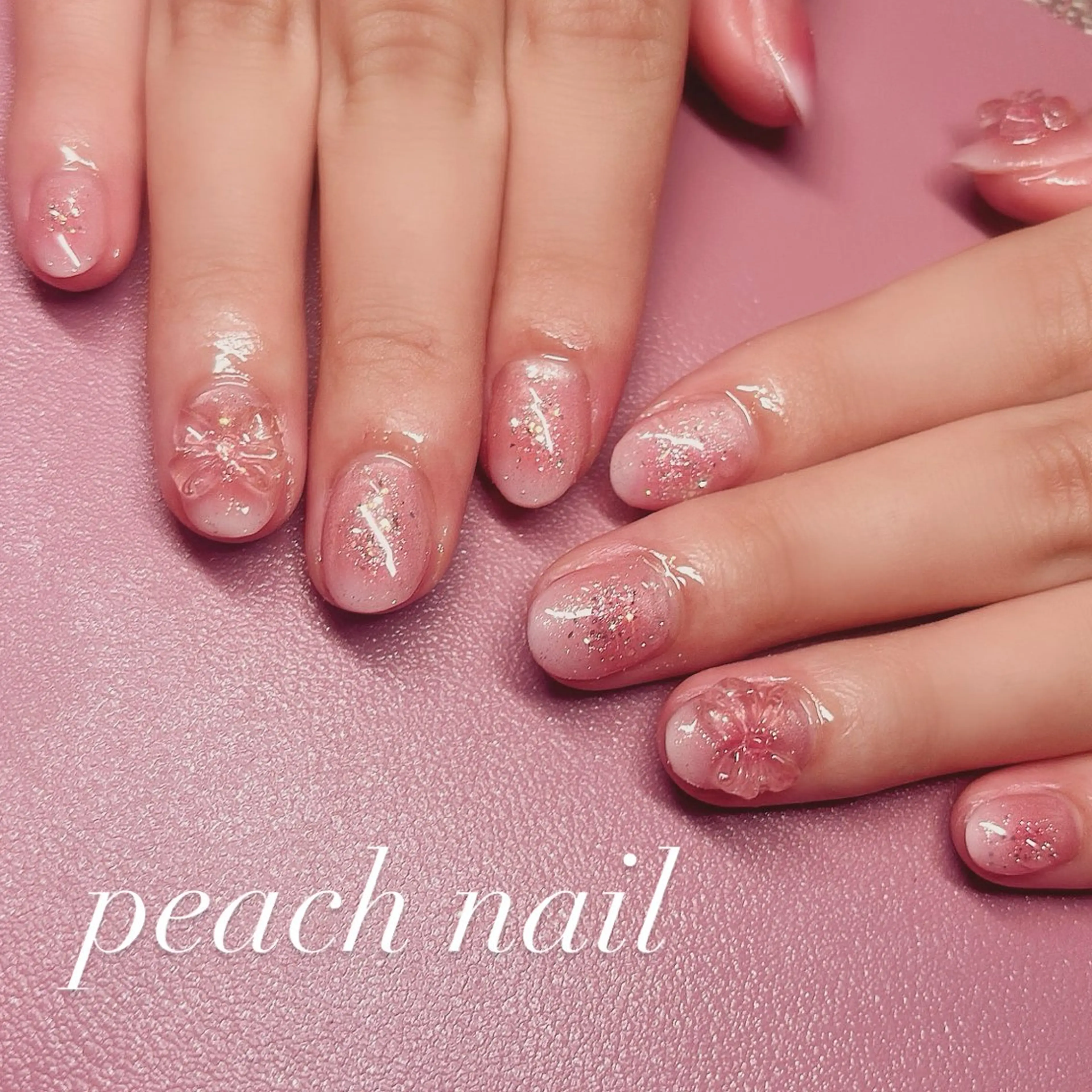 ネイル チークネイル キラキラネイル 韓国ネイル ピンク リボン . kiyomiのネイルデザイン