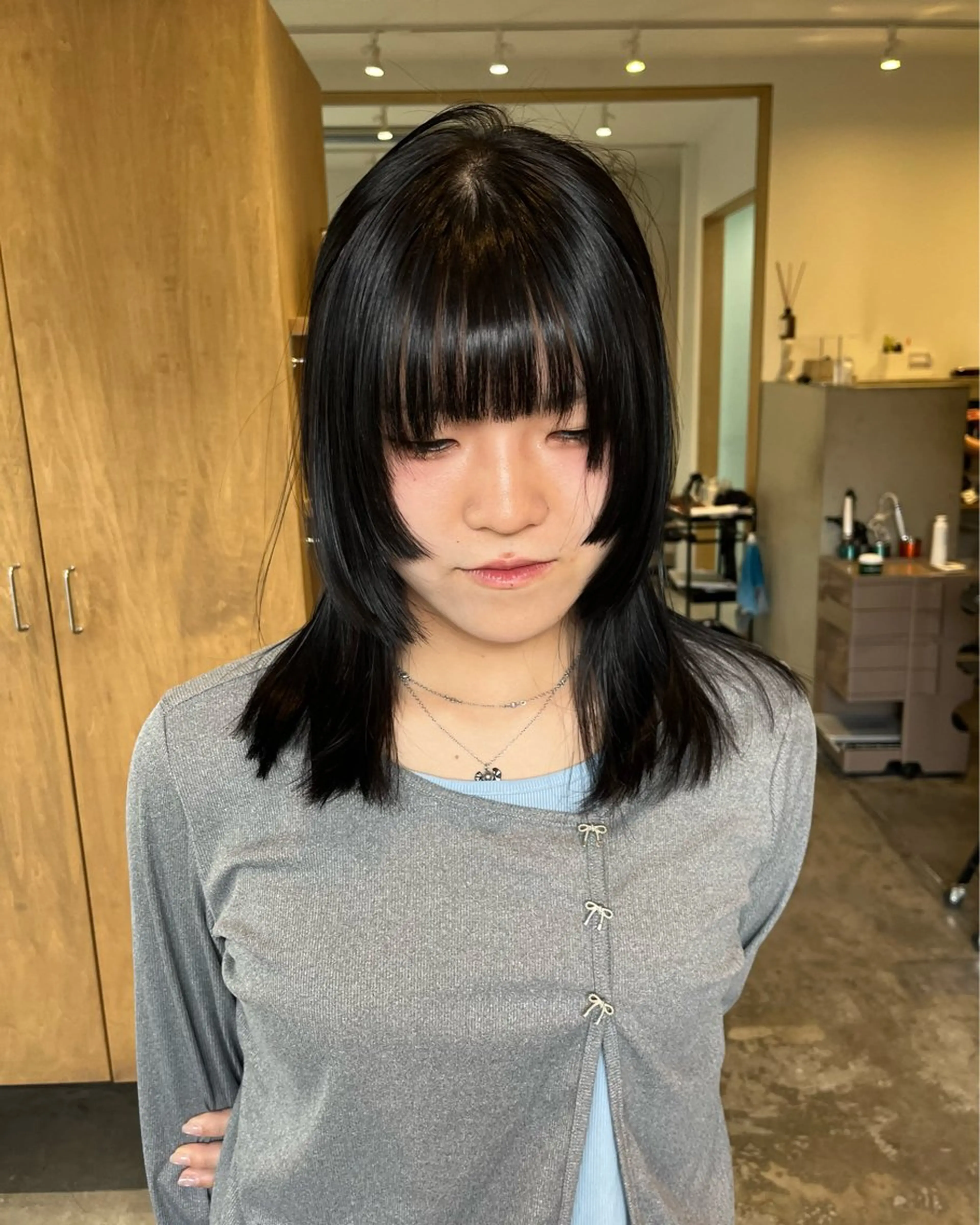 ミディアム カラー 顔周りカット 姫カット カット ヘアカラー YUI／レイヤー カット/透明感カラーのヘアスタイル