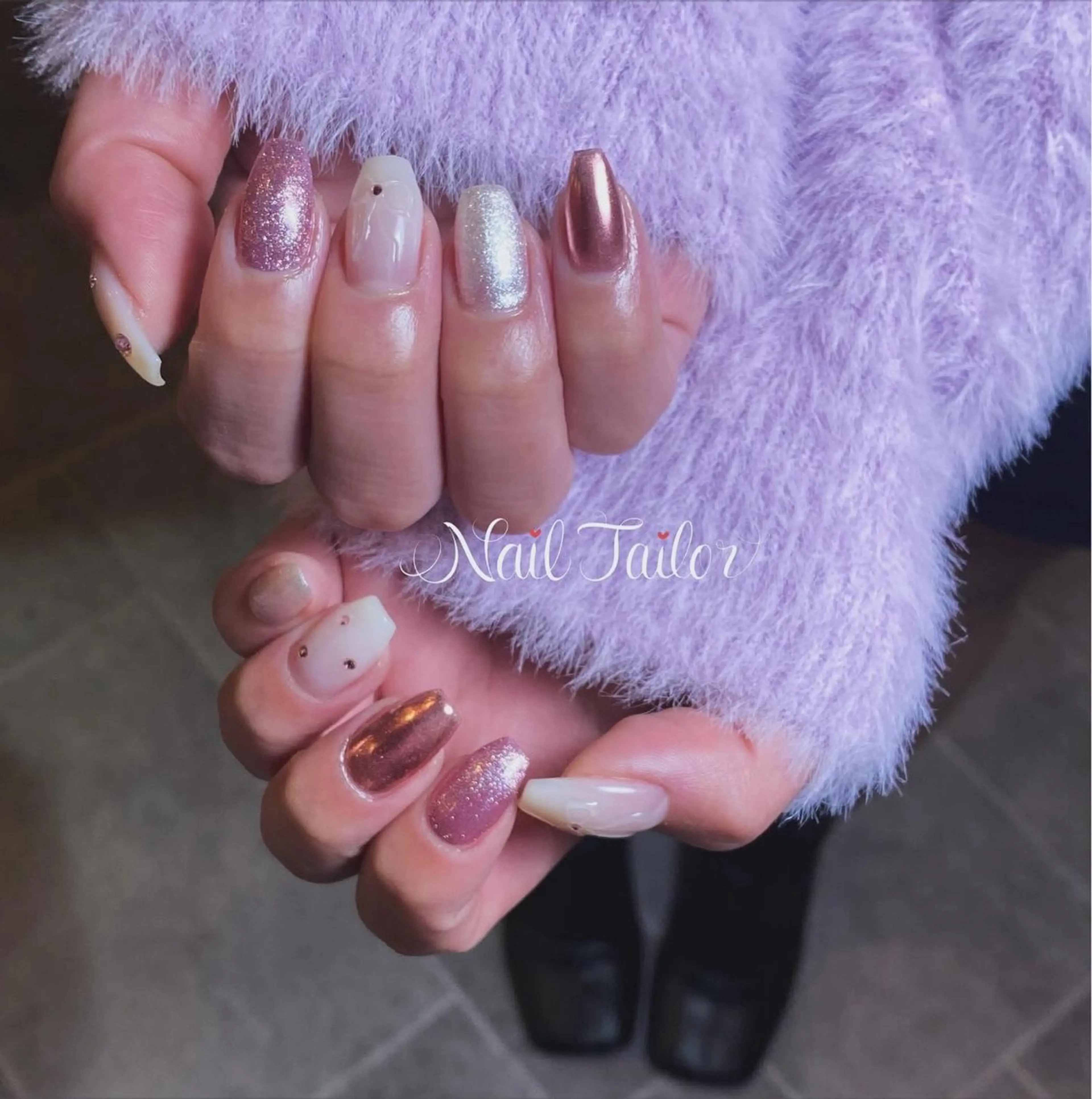 ネイル フラワーネイル ジェルネイル キラキラネイル ミラーネイル ピンク ハンドネイル 〜Nail Tailor〜　ネイルテイラー所属・NailTailor ネイルテイラーのネイルデザイン