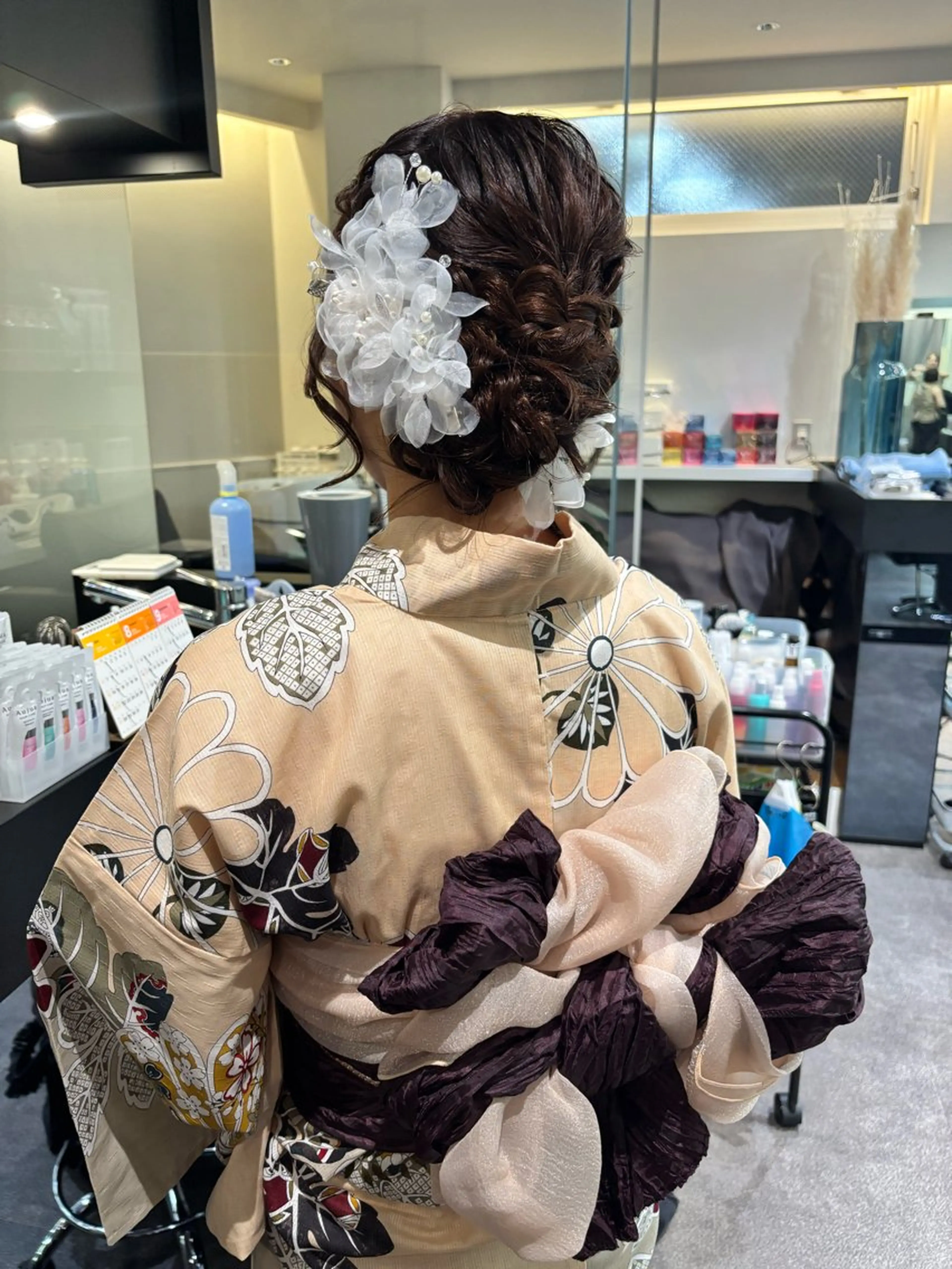 ロング 浴衣 着付け ブリーチなし ダブルカラー/ゆなのヘアスタイル