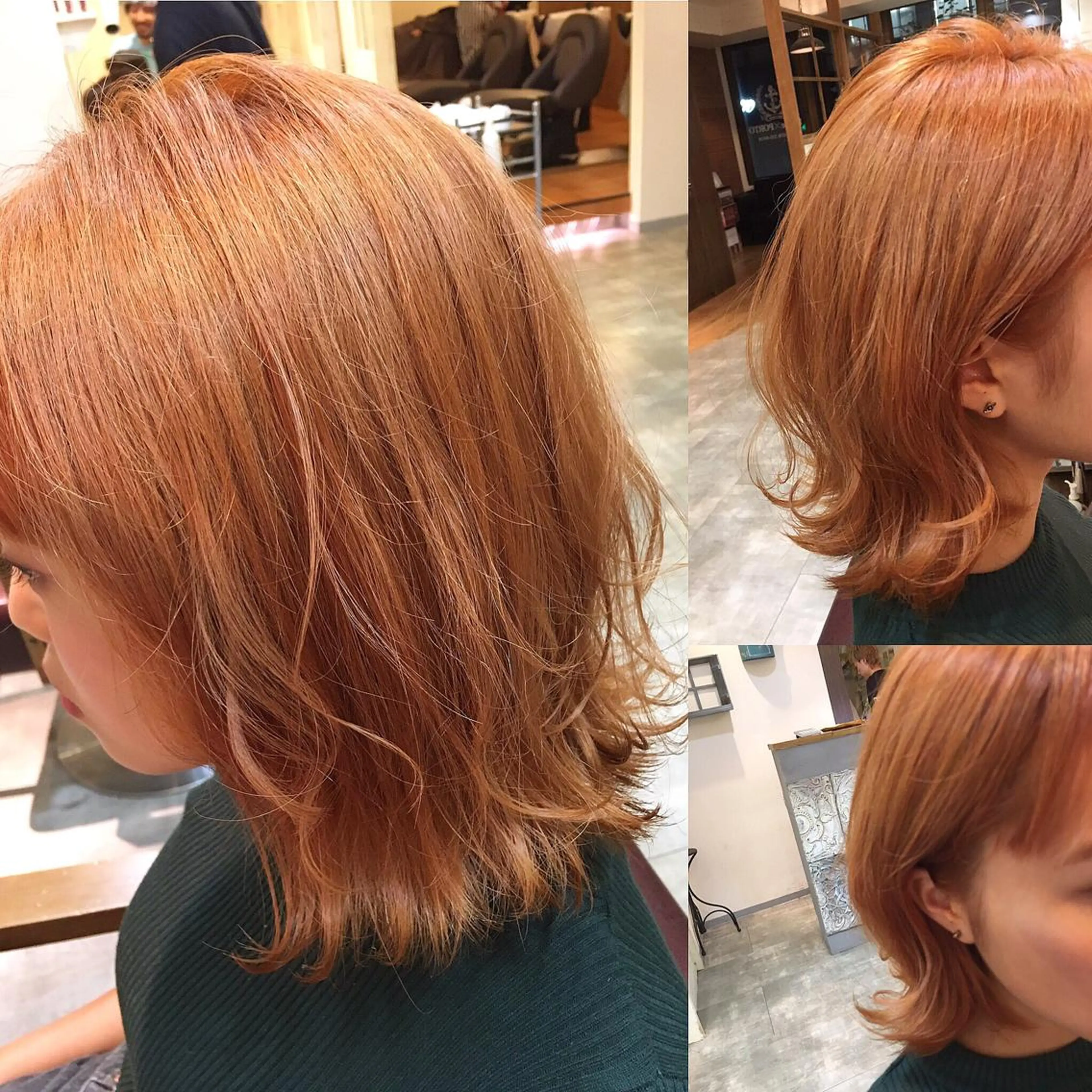 ミディアム カラー ブリーチ オレンジ 韓国風ヘア 外ハネヘア hair salon Ranun髪質改善のヘアスタイル
