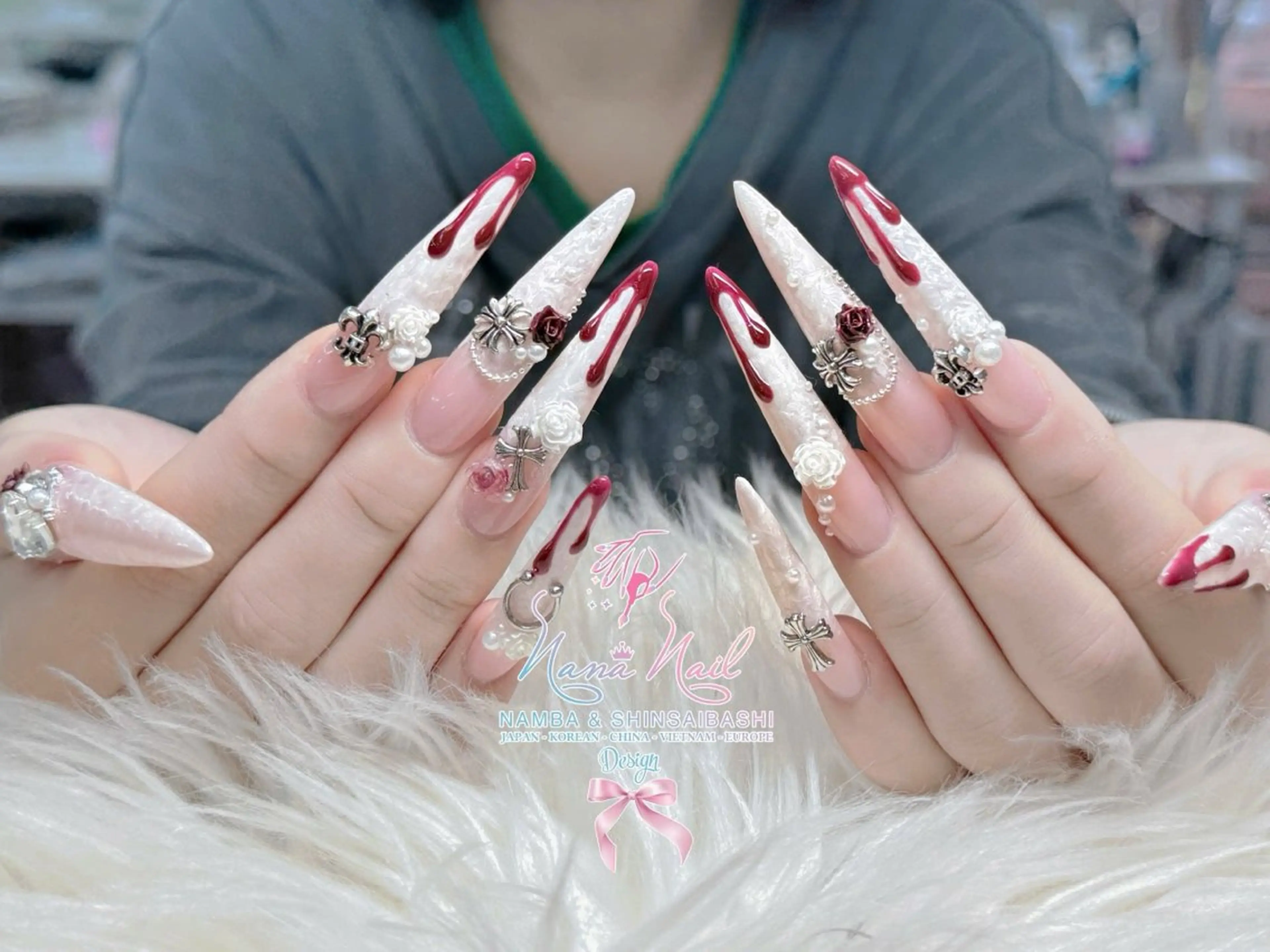 ロング 韓国風ヘア ロング クリスマス 79Linanailnamba所属・Linanail Nambaのネイルデザイン