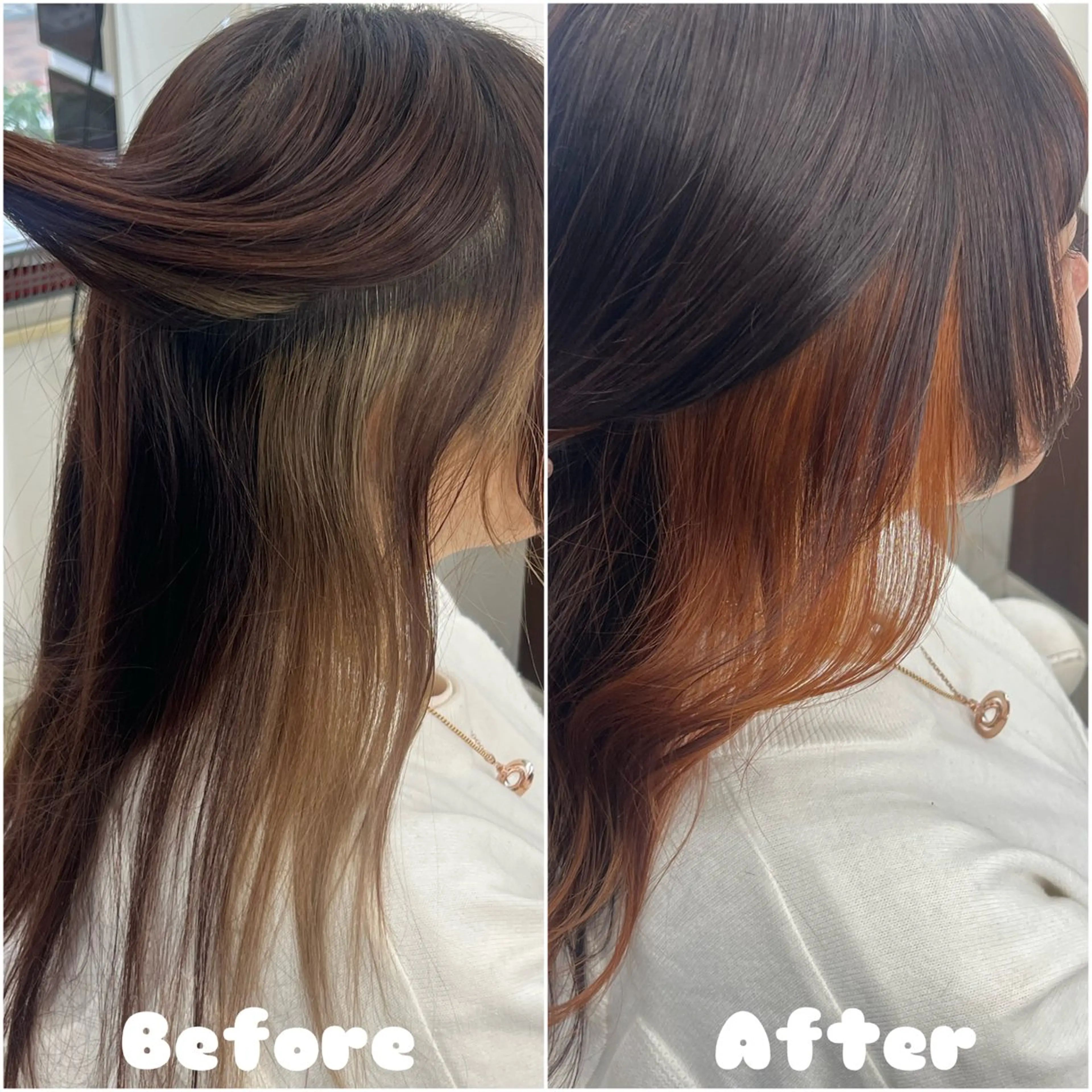 セミロング カラー オレンジ カット ヘアカラー 宮田 かやののヘアスタイル