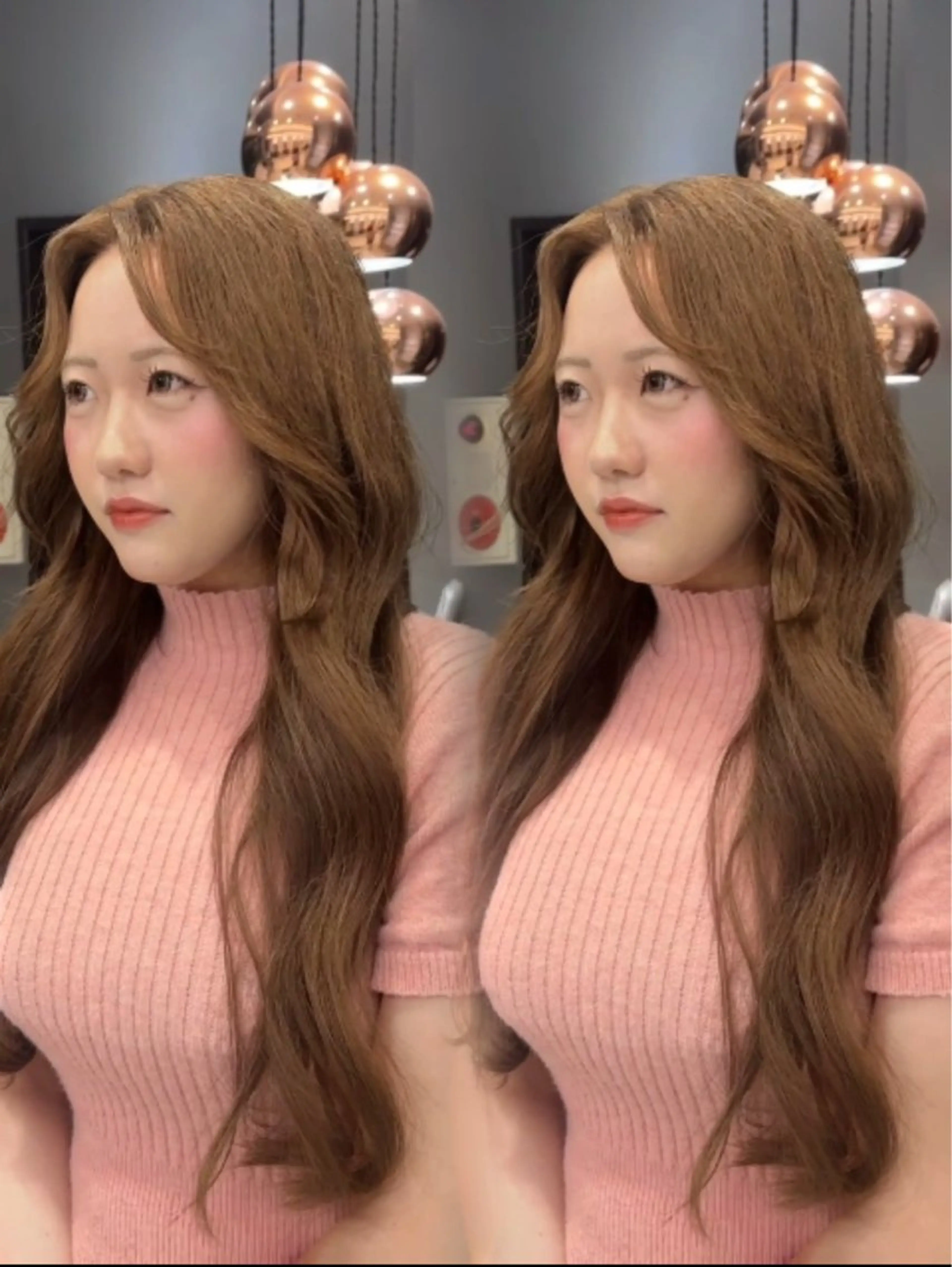 ロング ヘアカラー トリートメント 韓国ヘア/ブリーチ無 しWカラー/オリーブのヘアスタイル