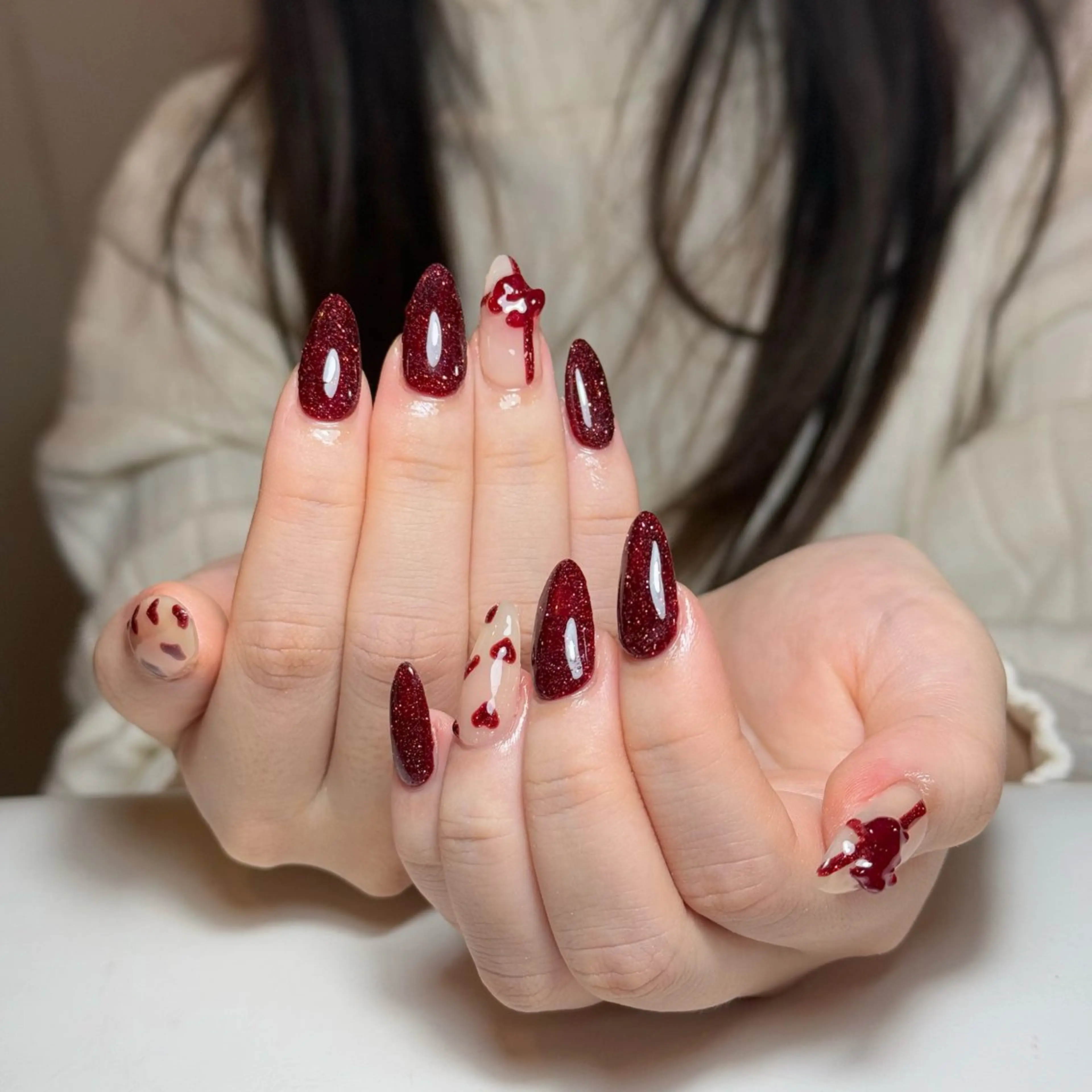 ネイル チークネイル フラッシュネイル フレンチネイル グラデーション キラキラネイル ハンドネイル Risa_ Nailのネイルデザイン