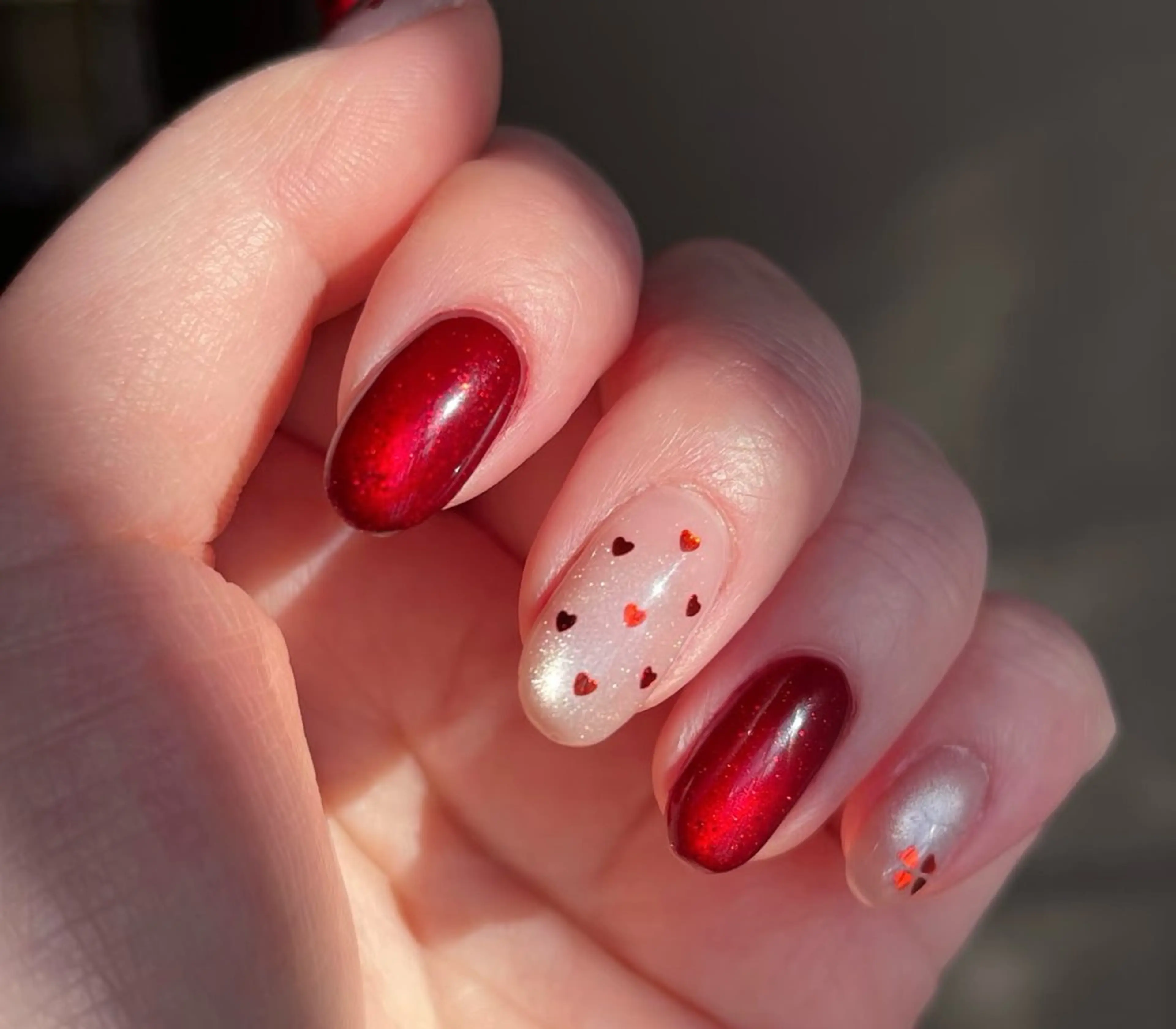 ネイル ボルドー ハート マグネットネイル 赤色 バレンタイン Wilu nail 二子新地駅徒歩30秒のネイルデザイン