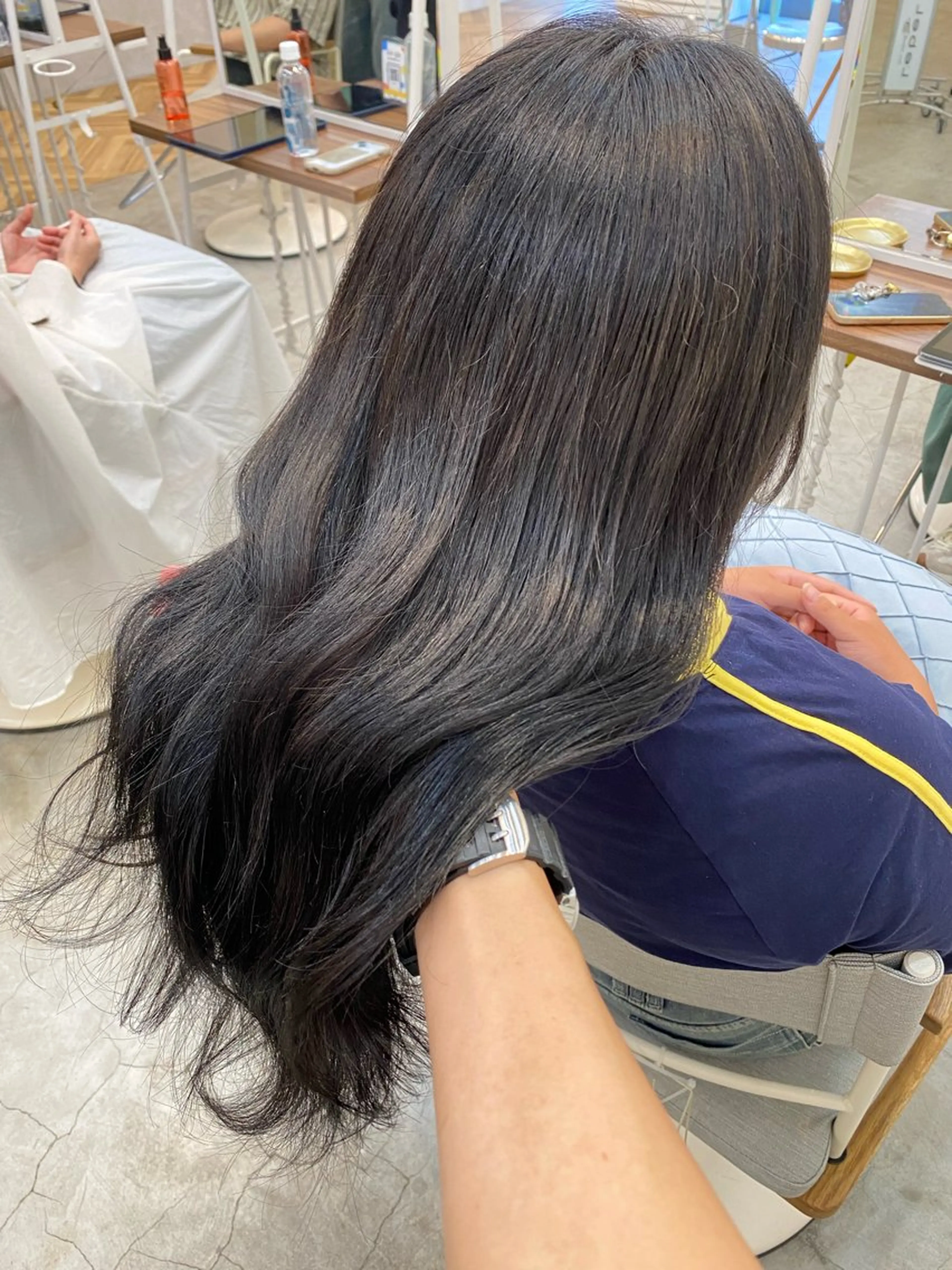 ロング カラー 黒髪 ブルーカラー ブルーブラック 透明感カラー ヘアカラー ROMMY.所属・ナギサ/本厚木/ ボブ/ミディアム🤍のヘアスタイル