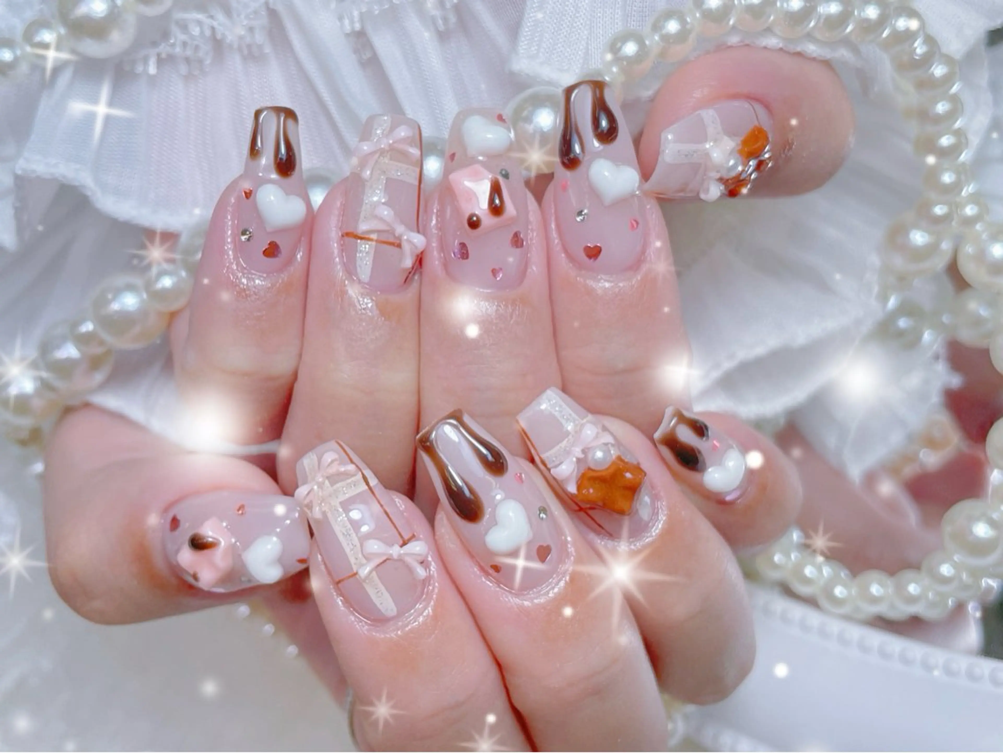 ネイル クリアネイル ロングネイル マグネットネイル 大理石ネイル(マーブル) 春ネイル ハンドネイル princess 木戸　唯のネイルデザイン