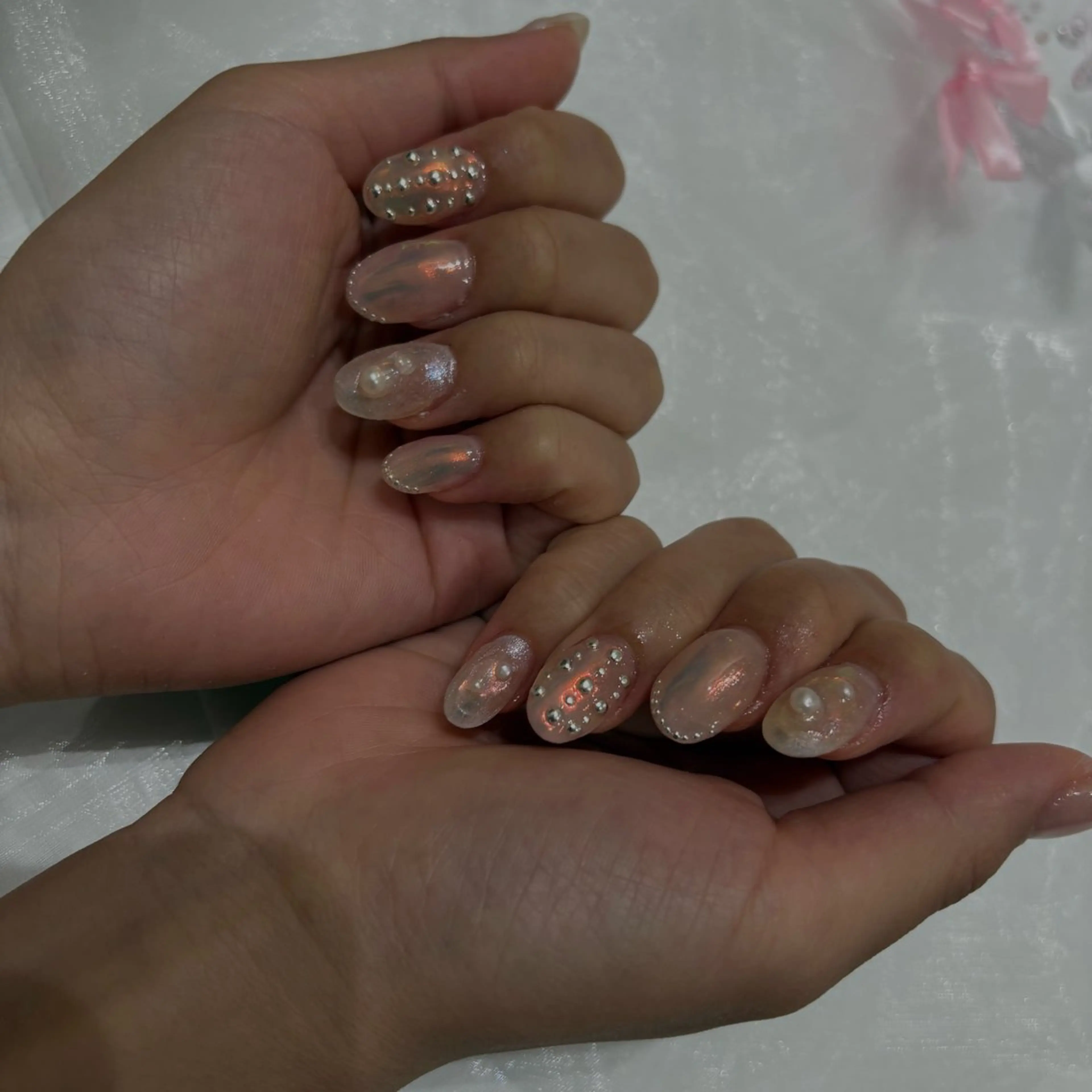 ネイル オーロラネイル 長さ出し フットネイル ハート キラキラネイル vante_aimi .パラジェル取扱店のネイルデザイン