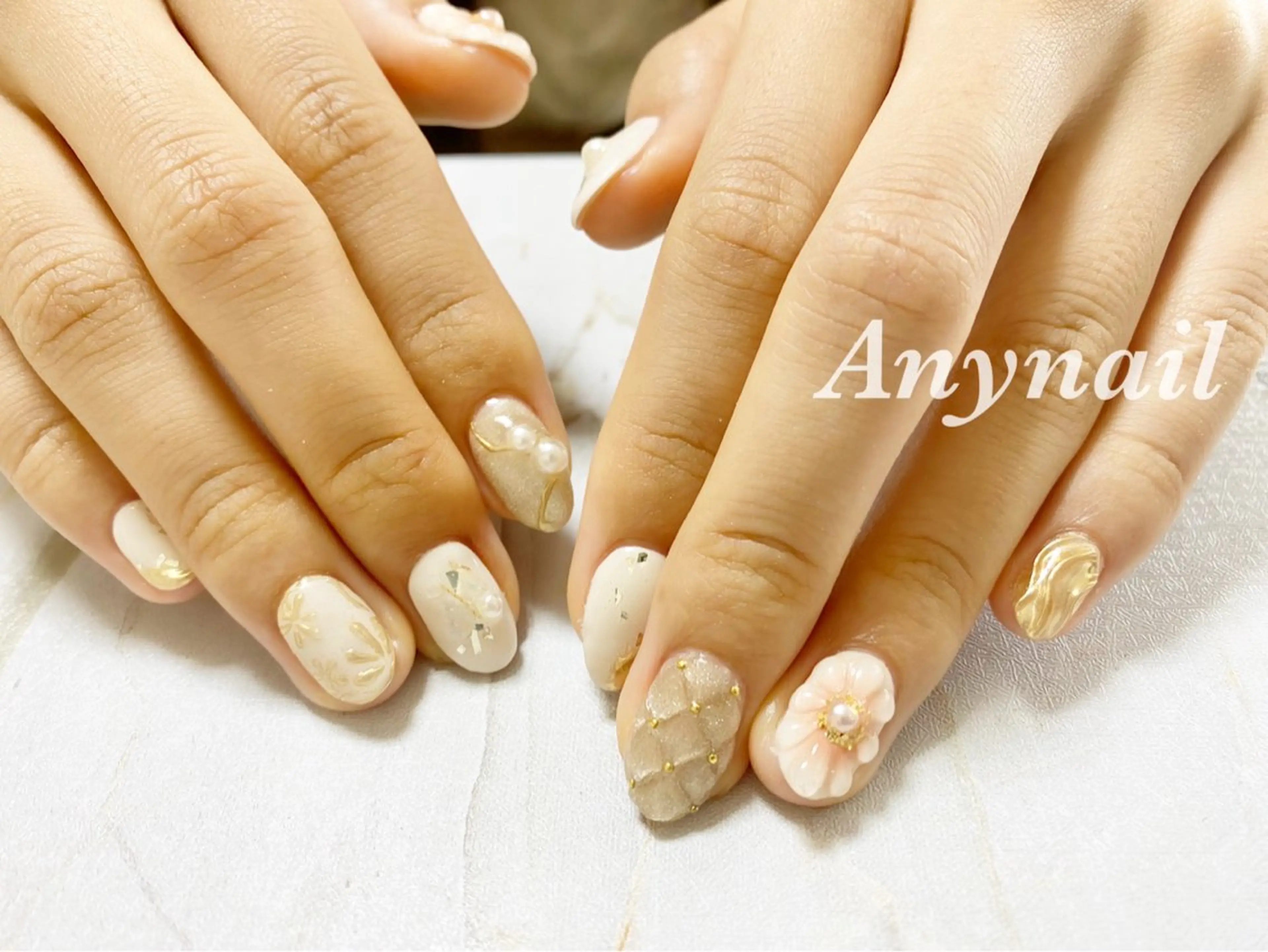 ネイル ブルー 成人式 フラワーネイル ジェルネイル ミラーネイル ハンドネイル 岩澤 恵子のネイルデザイン