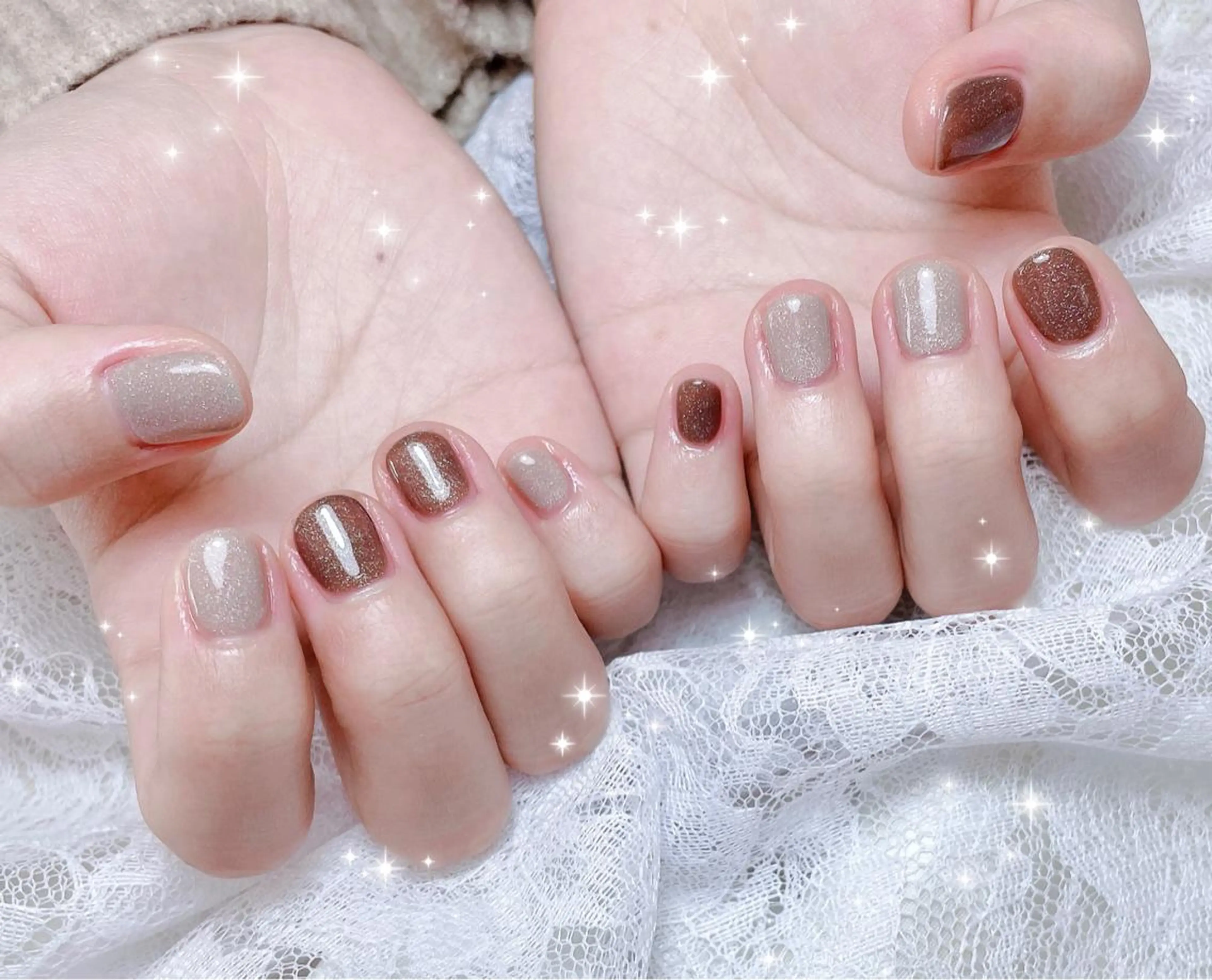 ネイル ブラウン ハンドネイル FLARE NAIL フレアネイルのネイルデザイン