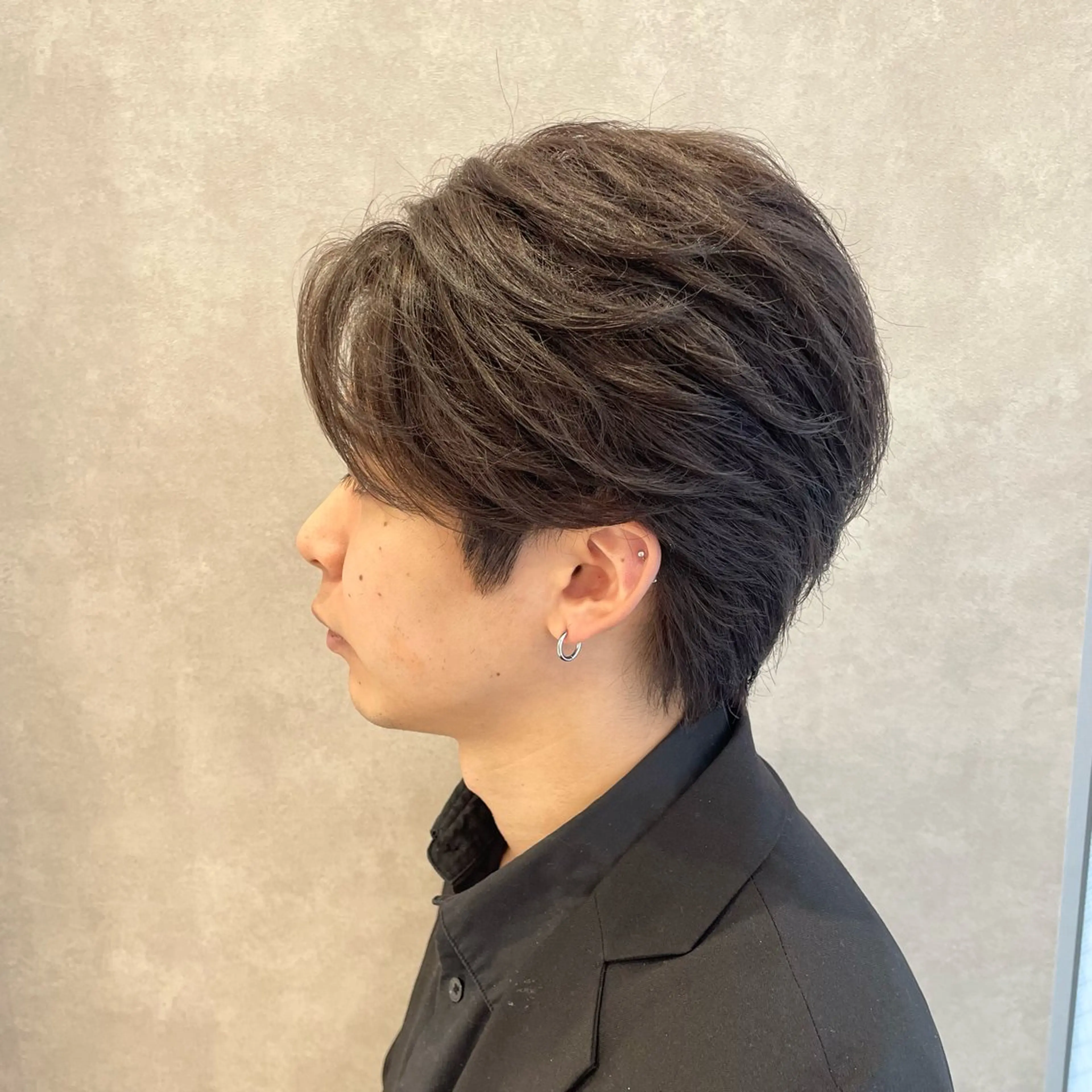 カラー メンズ アッシュ ブラウンカラー 透明感カラー グレージュ ダウンパーマ特化💎 ボブ・レイヤーりなのヘアスタイル