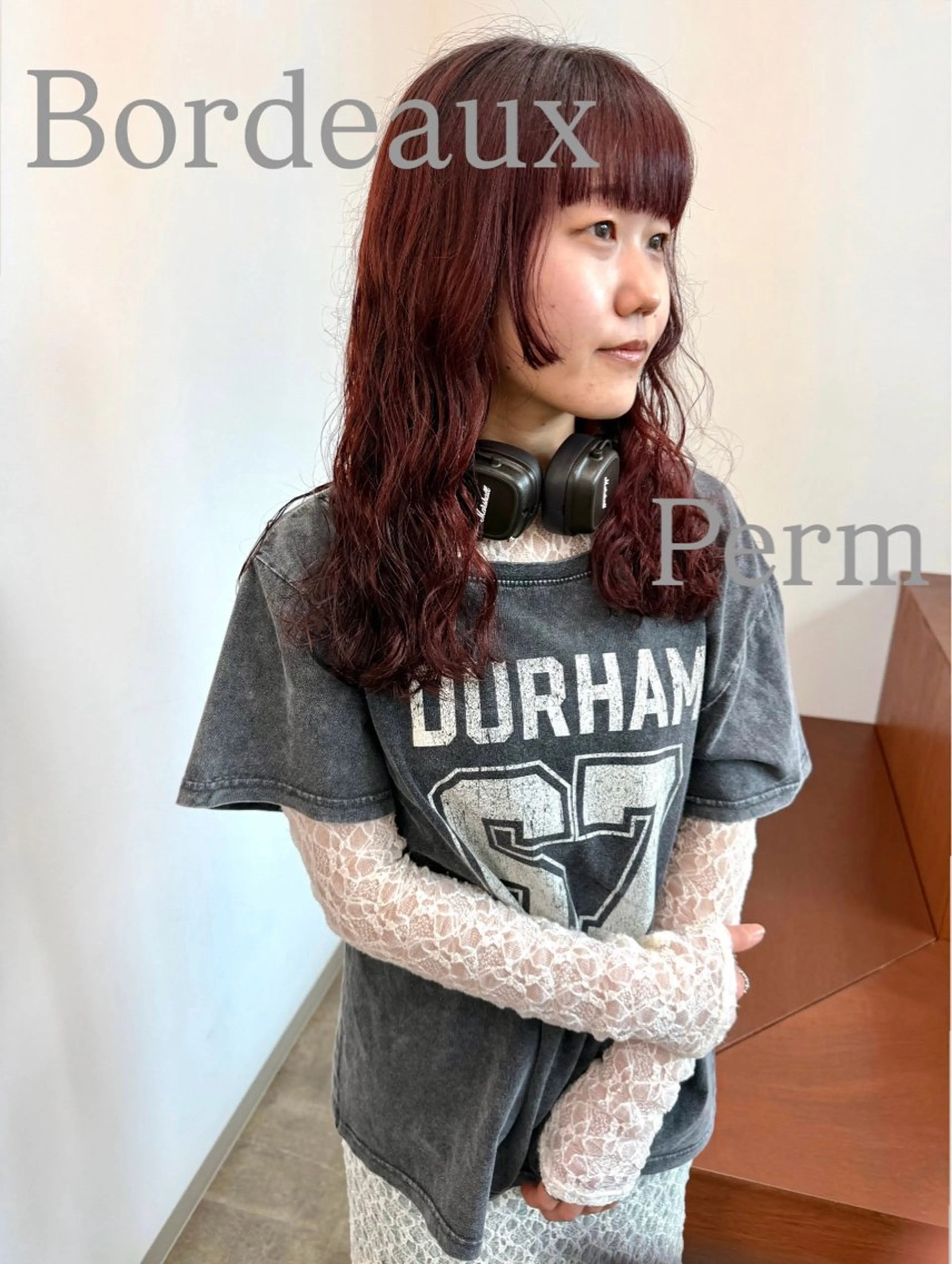 セミロング カラー パーマ セミロングパーマ ボルドーカラー カット パーマ 📍葛西りんたろう/ ENVのヘアスタイル