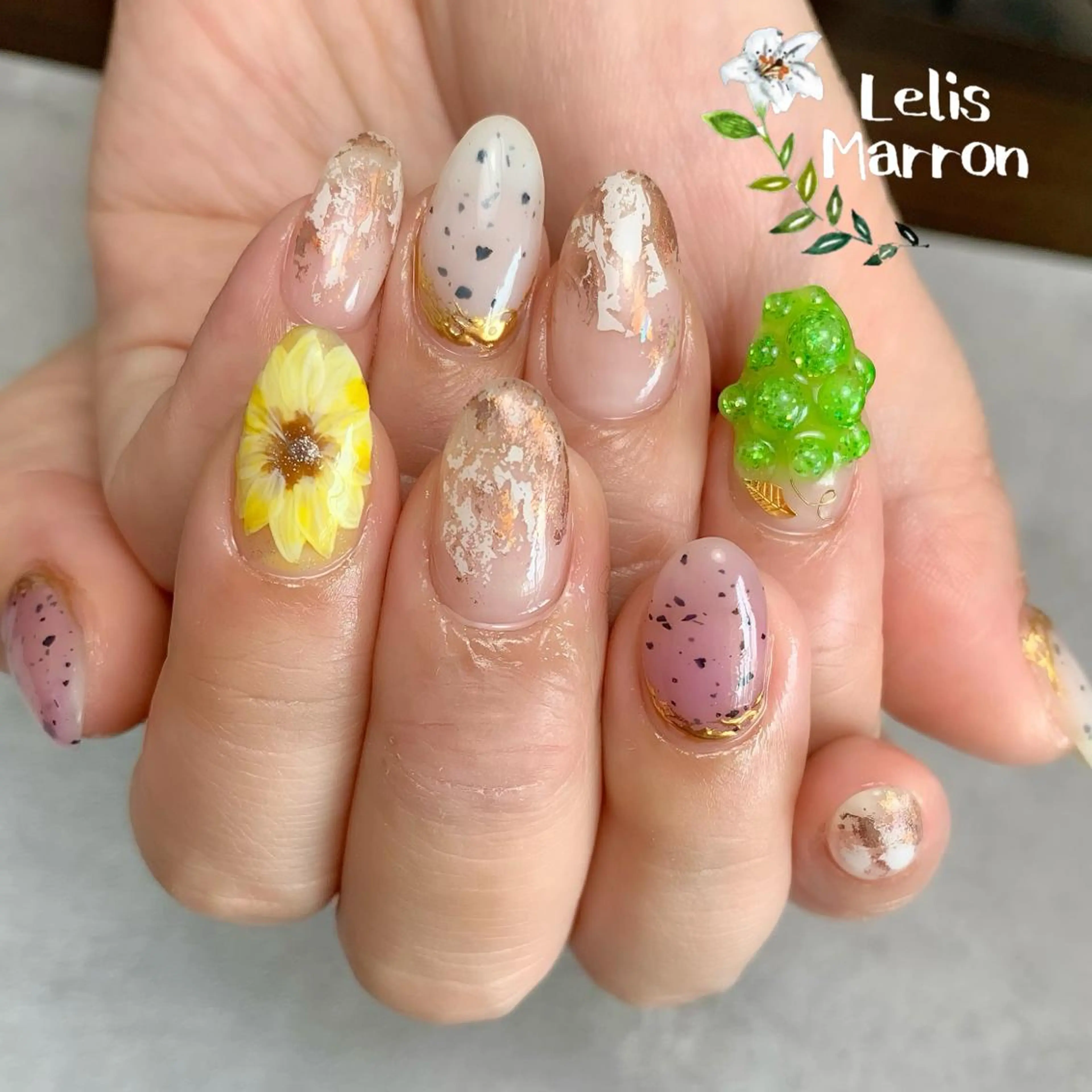ネイル アートネイル フラワーネイル オフィスネイル Lelis Marron所属・岸 侑李のネイルデザイン