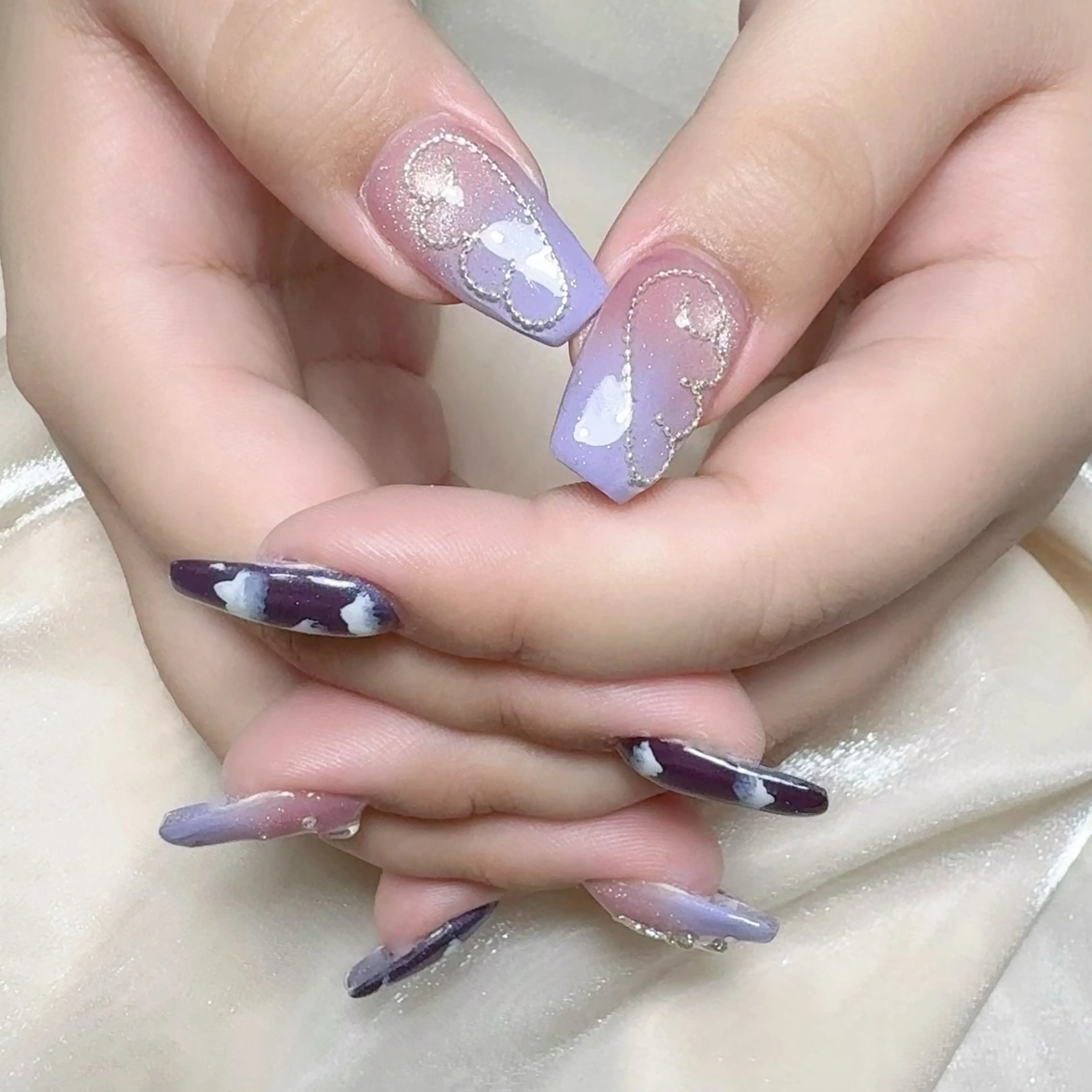 メンズ ネイル メンズ韓国風 アートネイル オーロラネイル ガーリー キラキラネイル ハンドネイル Nail salon 木にいるのネイルデザイン