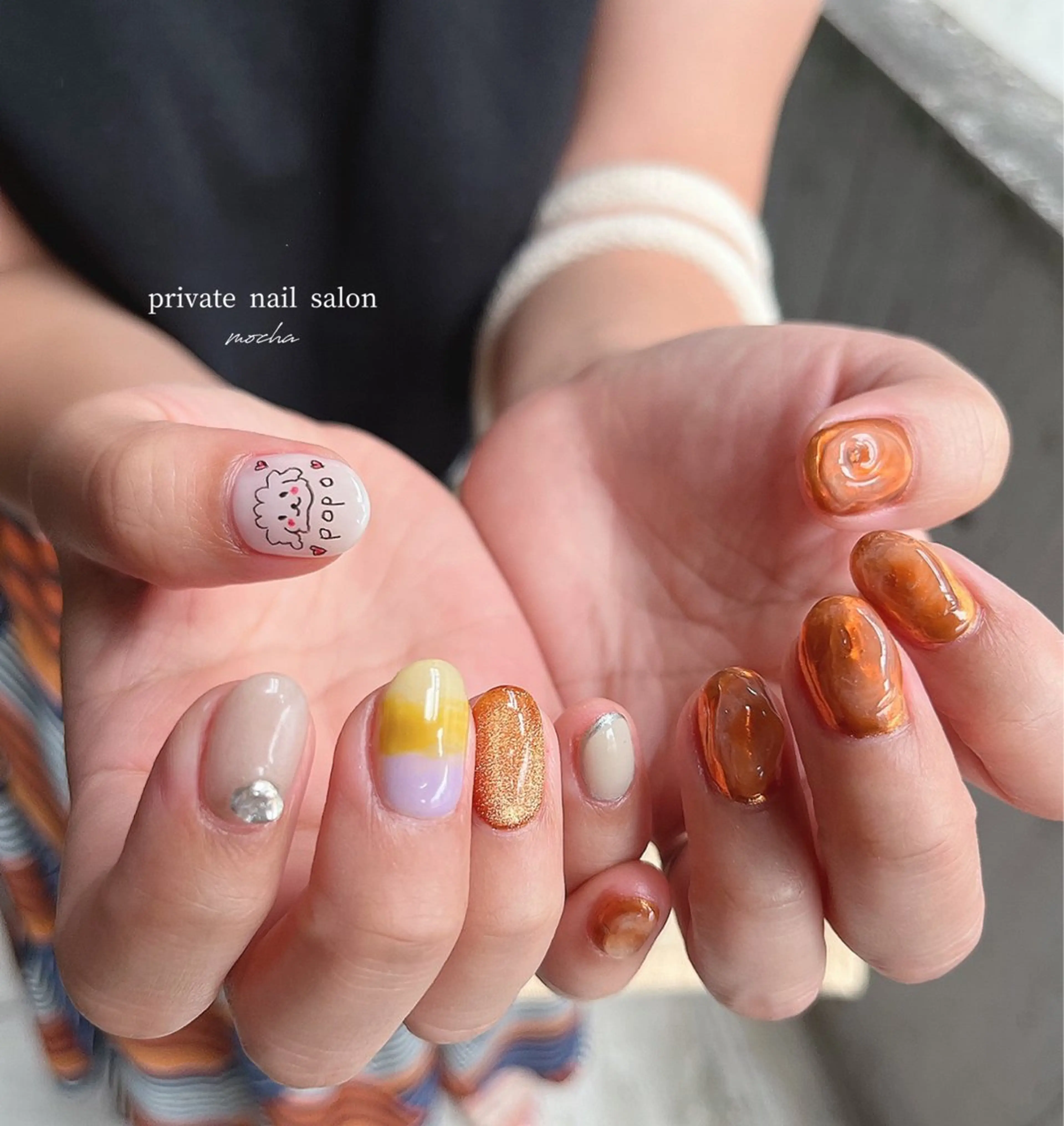 ネイル カジュアル チークネイル フレンチネイル ジェルネイル マグネットネイル ハンドネイル mocha nailのネイルデザイン