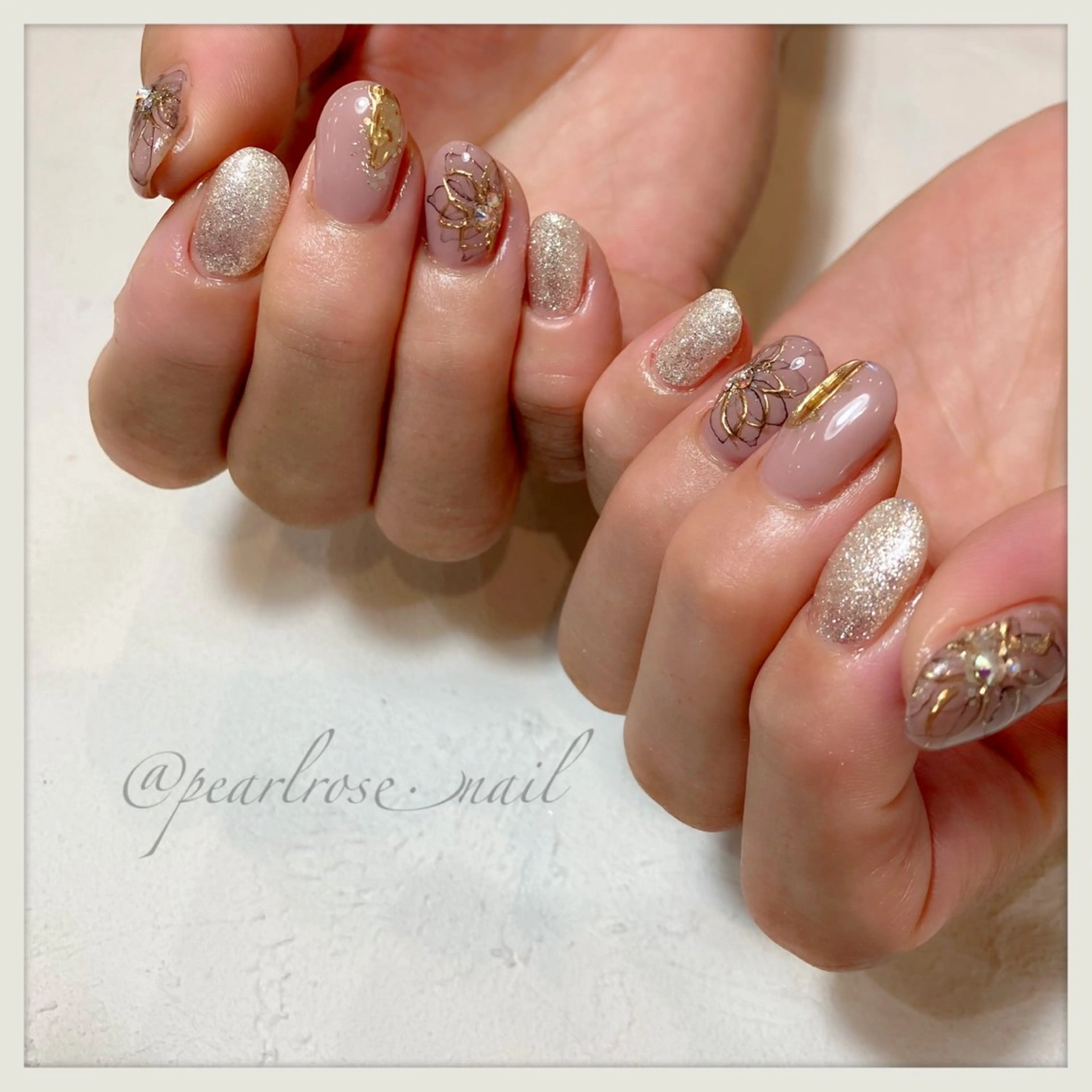 ネイル フラワーネイル ハンドネイル Beauty salon Ryu・ange所属・PEARL ROSE パールローズのネイルデザイン