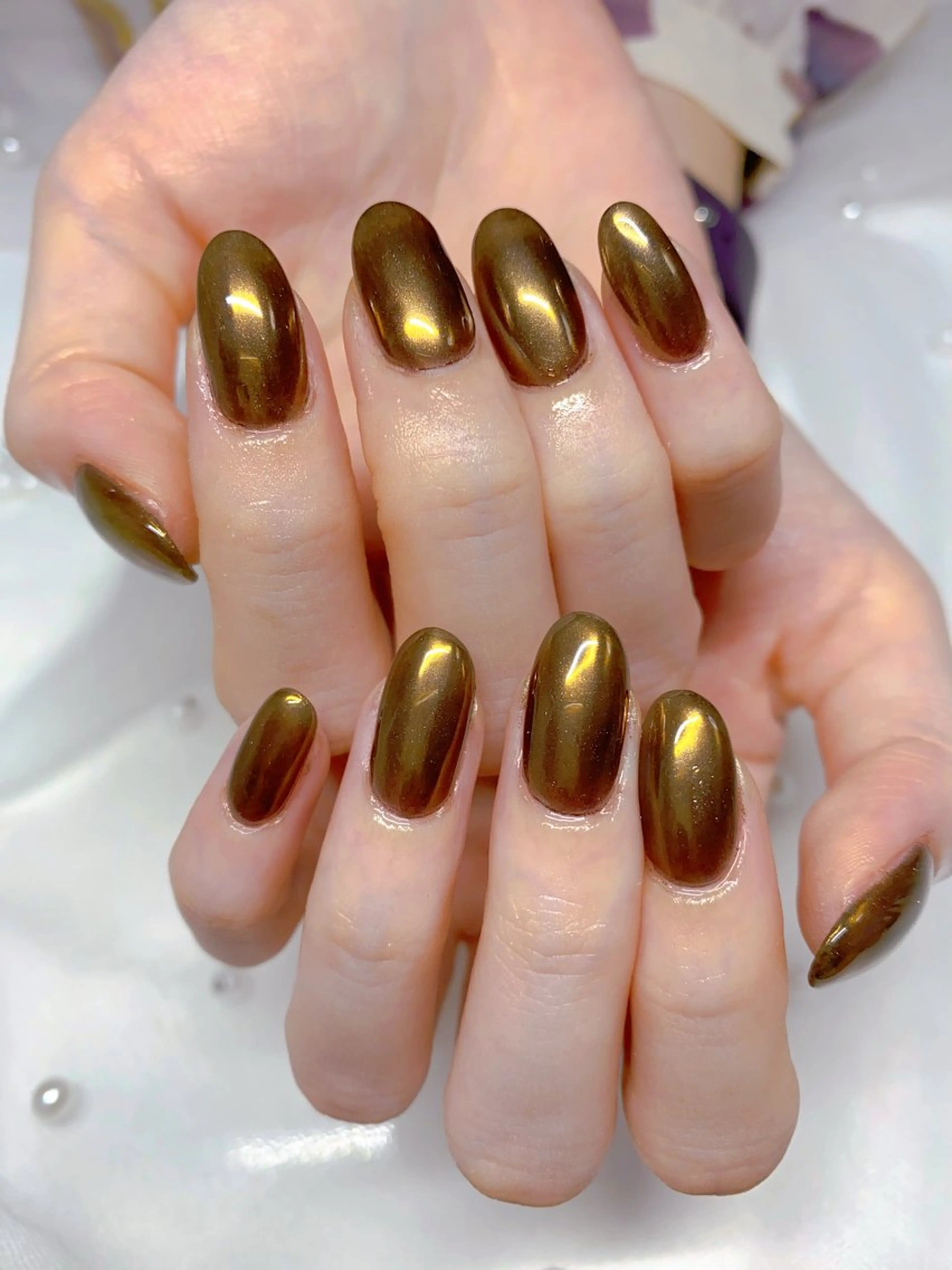 ネイル ブラウン ミラーネイル ハンドネイル Jasmine nailsalon所属・ジャスミン ネイルサロンのネイルデザイン