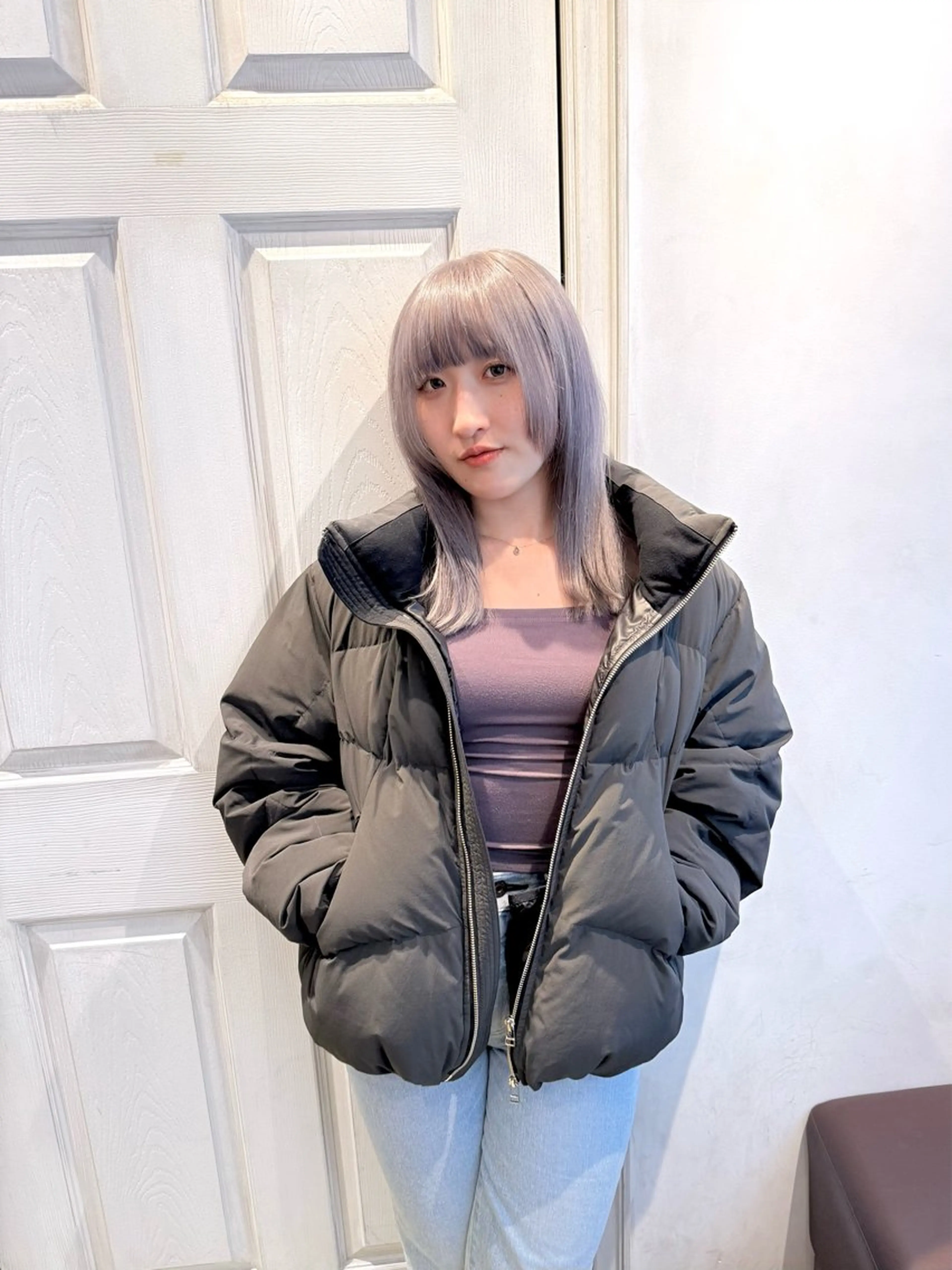 セミロング カラー ブリーチ ケアブリーチ ダブルカラー グレージュ ラベンダーカラー ヘアカラー トリートメント 千 田のヘアスタイル