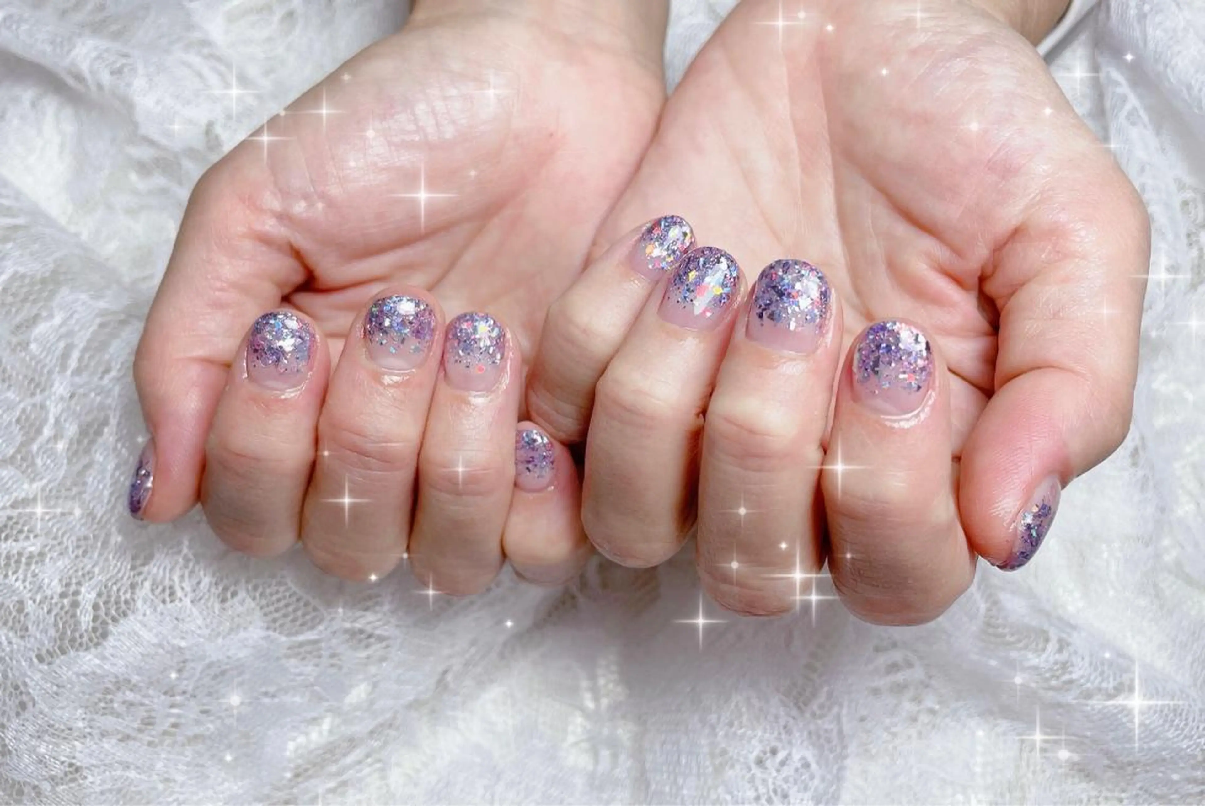 ネイル グラデーション ラメ(グリッター) ラメグラデーション ハンドネイル FLARE NAIL フレアネイルのネイルデザイン
