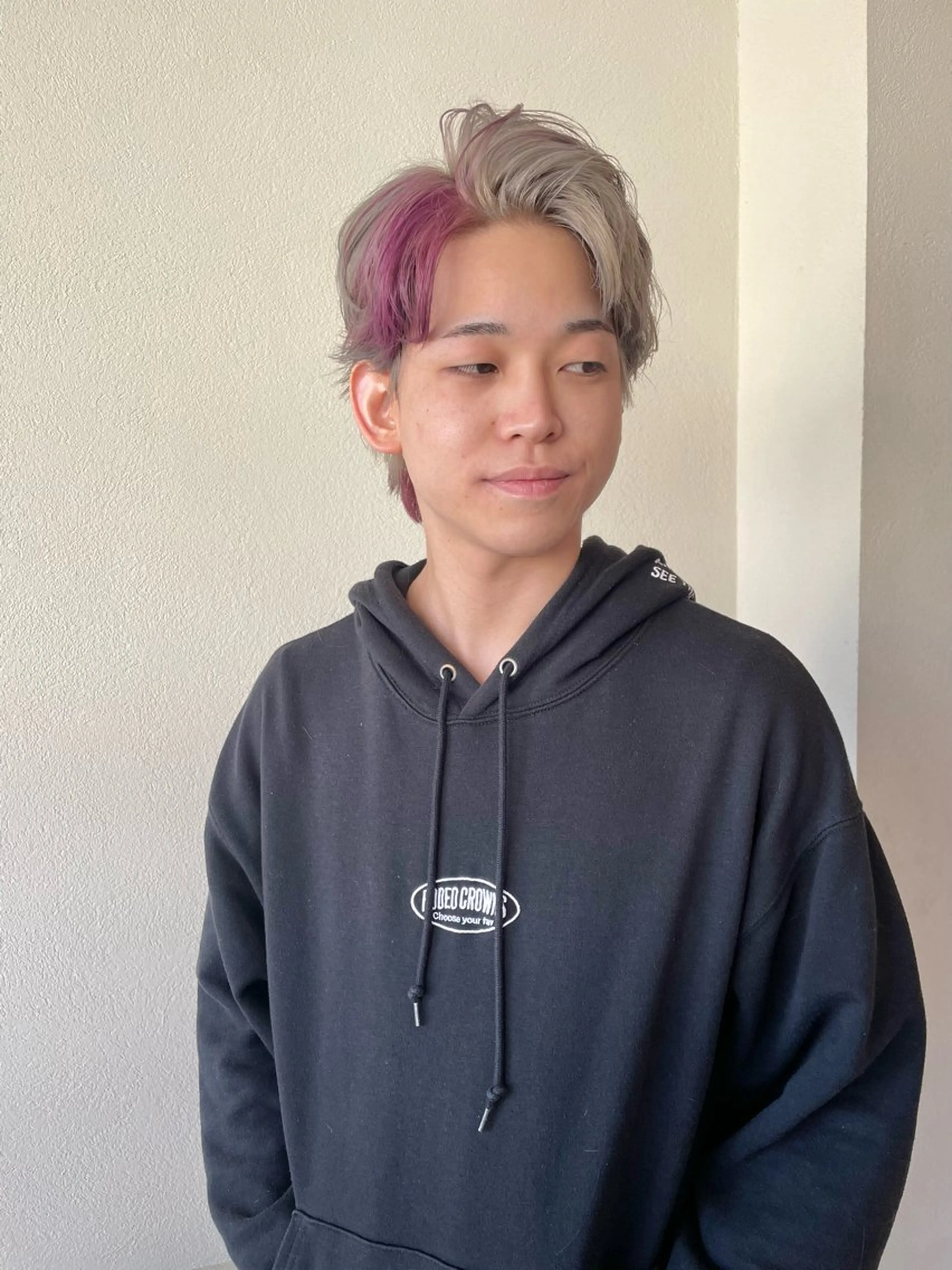 ショート カラー メンズ アップバング メンズブリーチ メンズインナーカラー メンズウルフカット ブリーチ カット ヘアカラー トリートメント yossy/髪質改善 /ダブルカラーのヘアスタイル