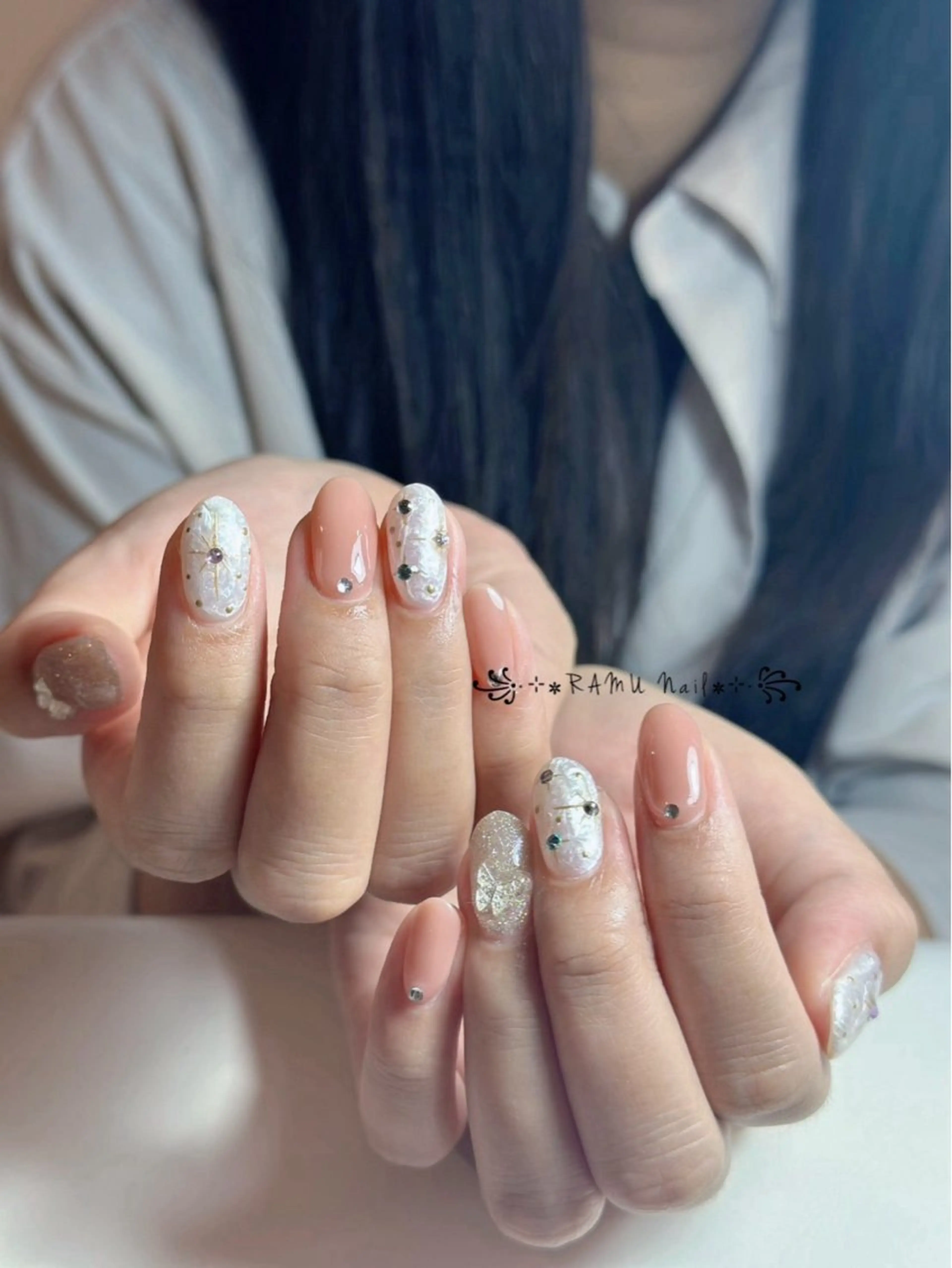 ネイル キラキラネイル マグネットネイル ミラーネイル ピンク 春ネイル ハンドネイル RAMU Nail 恵比寿店のネイルデザイン