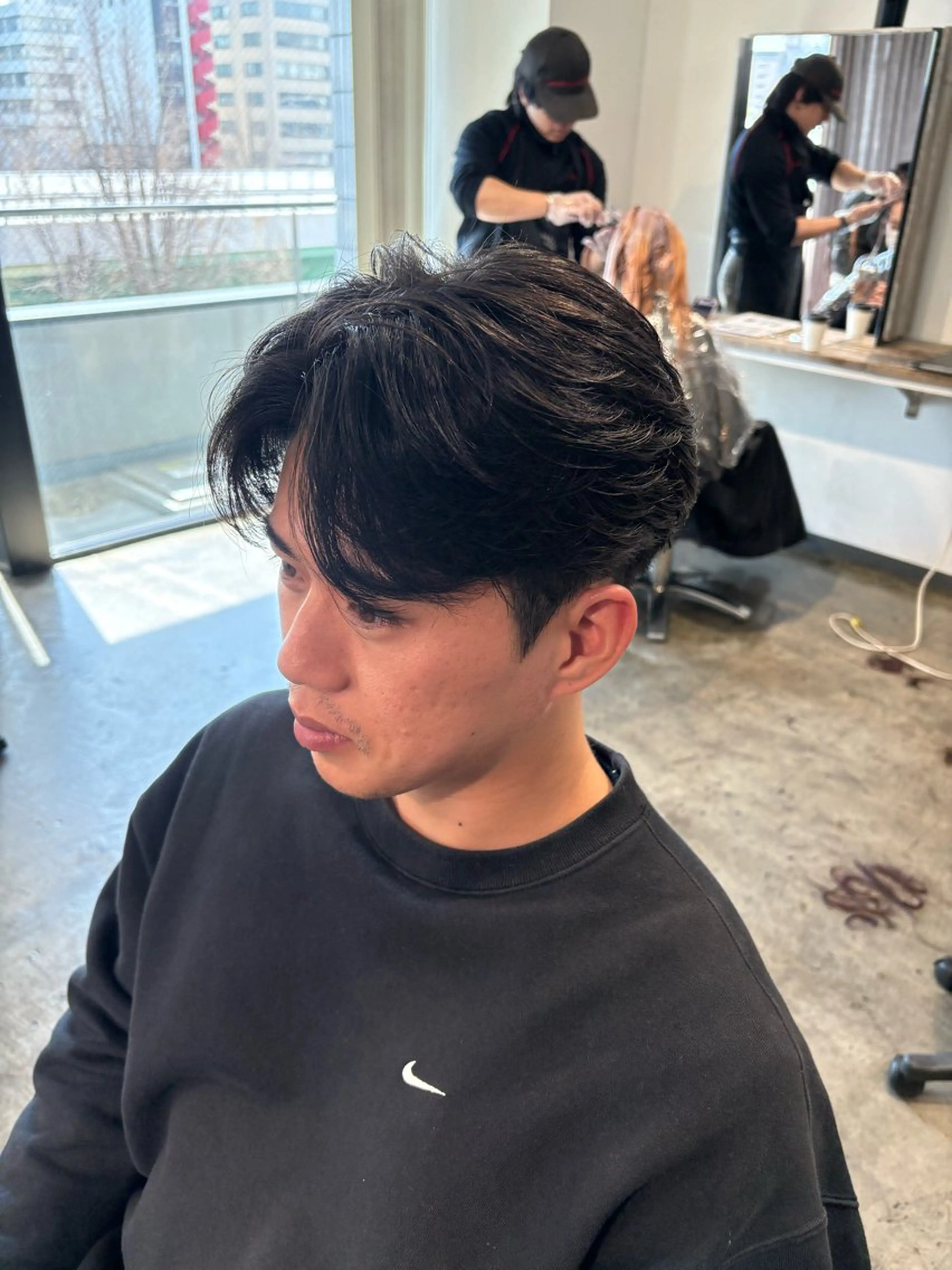 ショート パーマ メンズ センターパート ダウンパーマ フェザーパーマ カルマパーマ メンズ韓国風 become men's hair 名駅店所属・名駅/フェザーパーマ 韓国ヘア/森岡のヘアスタイル