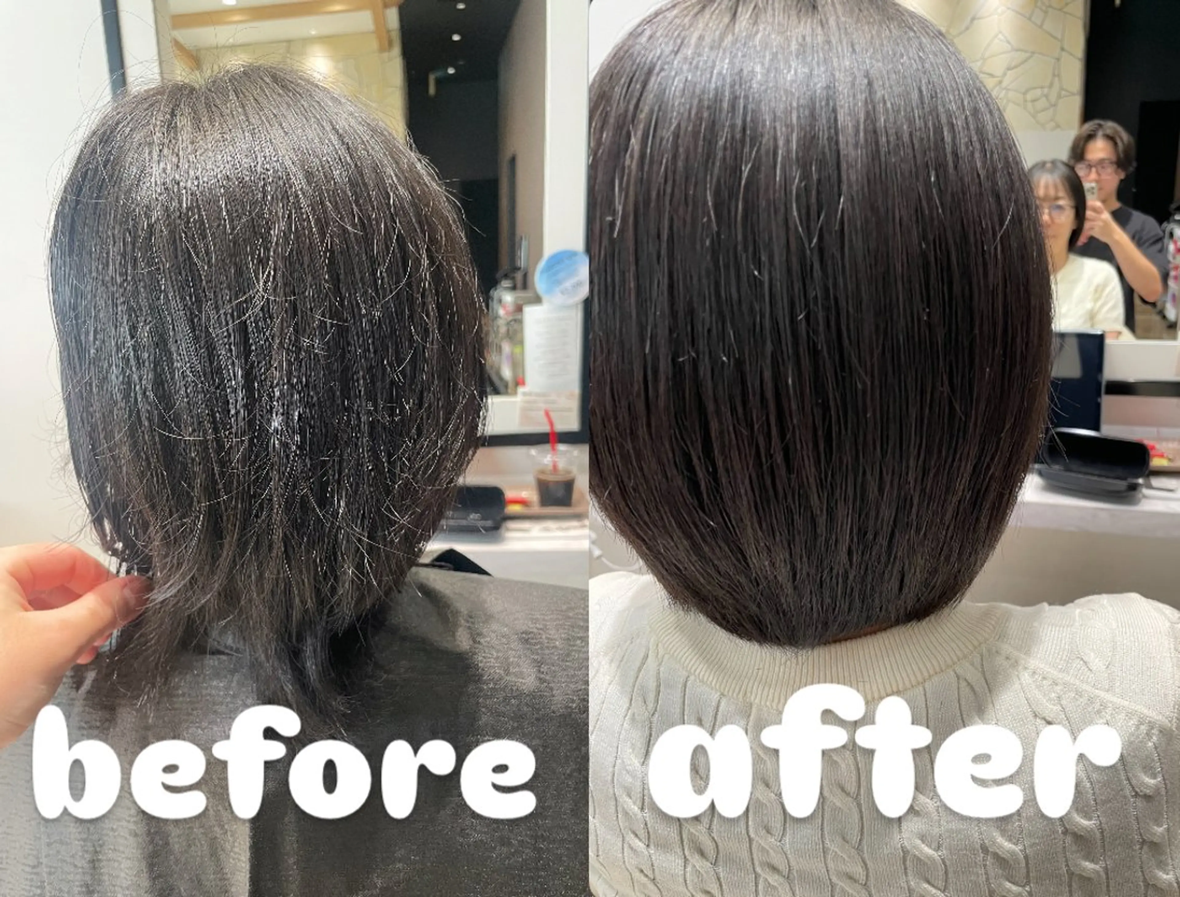 ミディアム パーマ ストレートパーマ k-twoたき✨艶感 カラー／美髪矯正のヘアスタイル