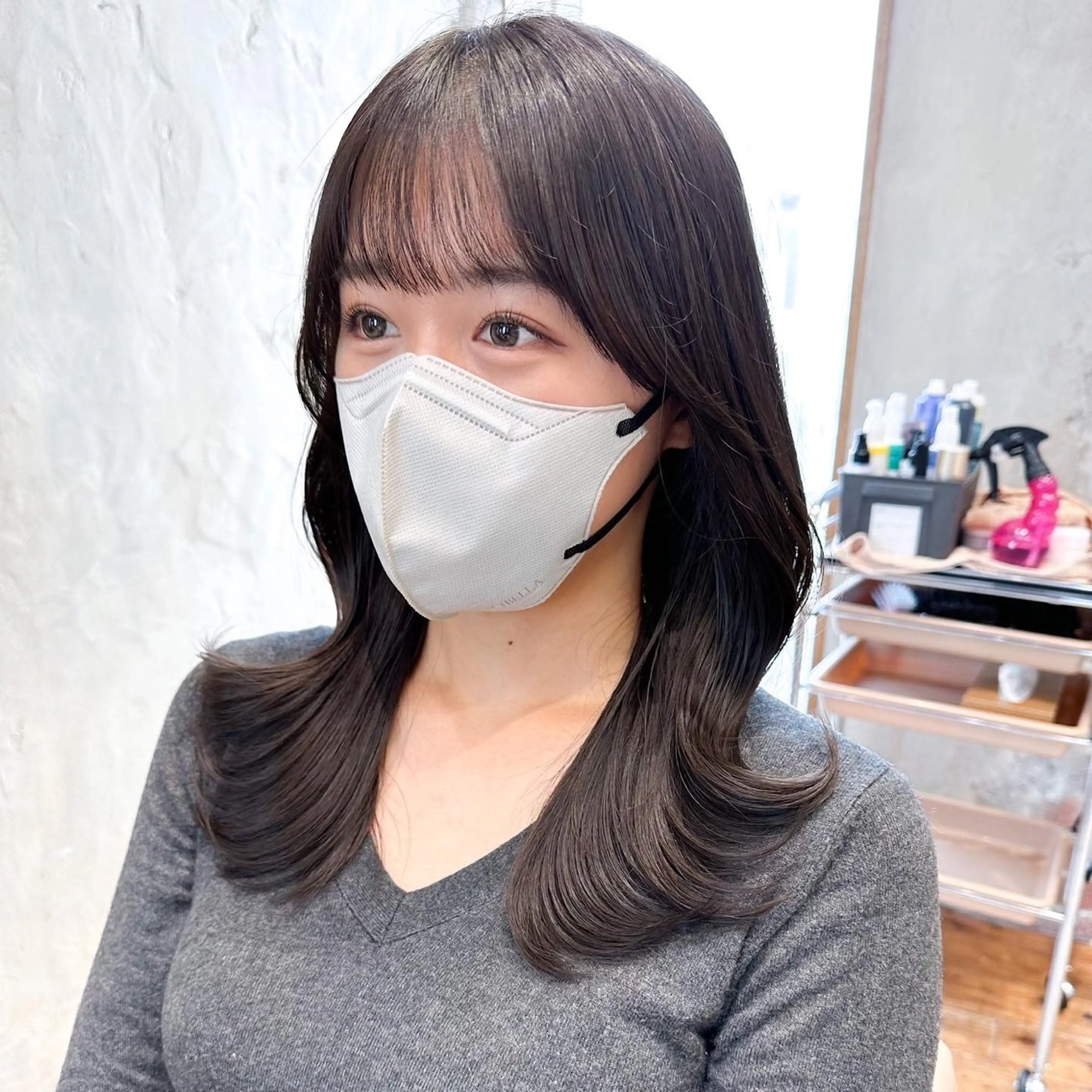 セミロング カラー ベージュカラー ブラウンカラー ブラウンベージュ くびれヘア 顔周りカット カット ヘアカラー トリートメント 顔周り/くびれヘア 韓国ヘア💕風間るなのヘアスタイル