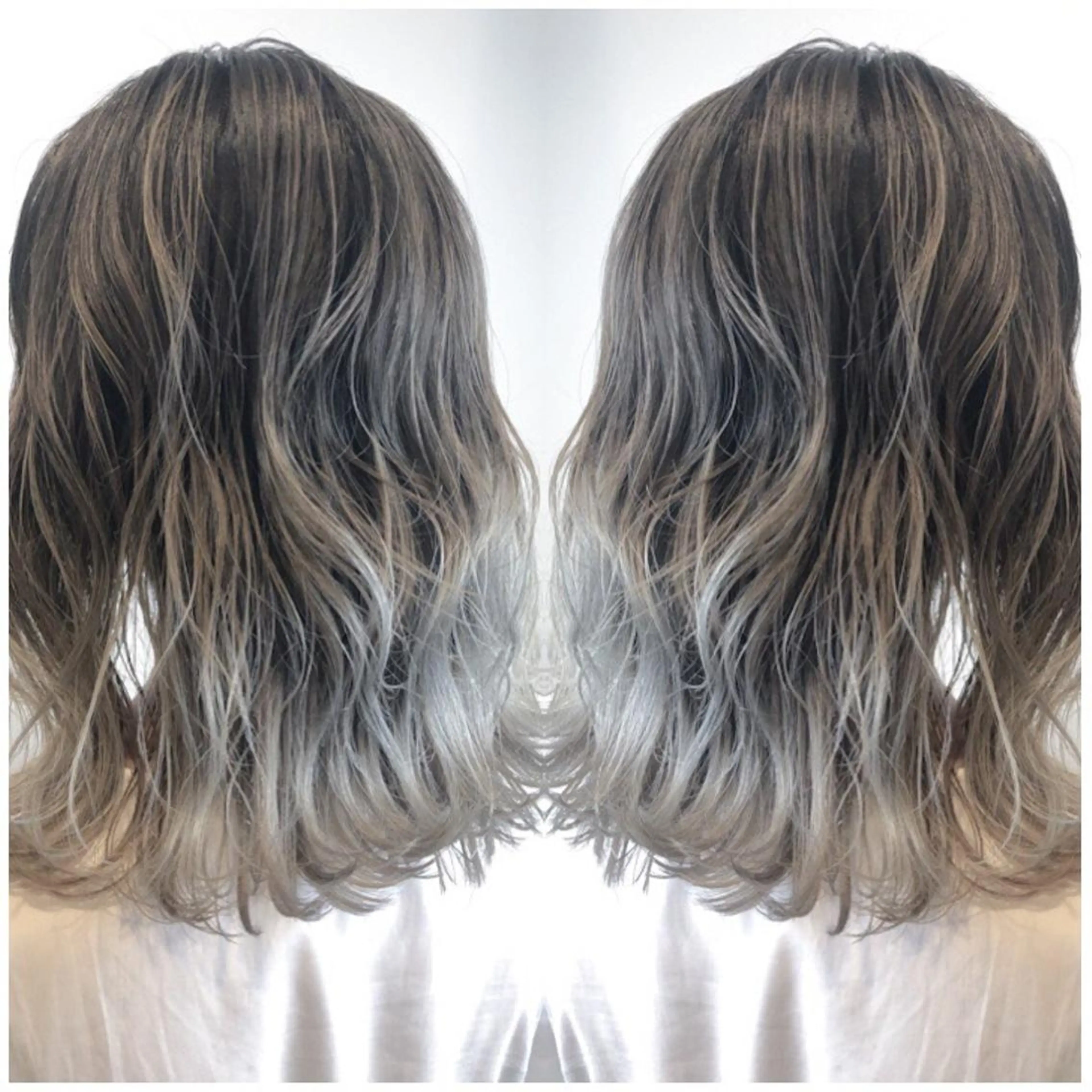 セミロング カラー ハイライト/ブリーチ バレイヤージュ関佳祐のヘアスタイル