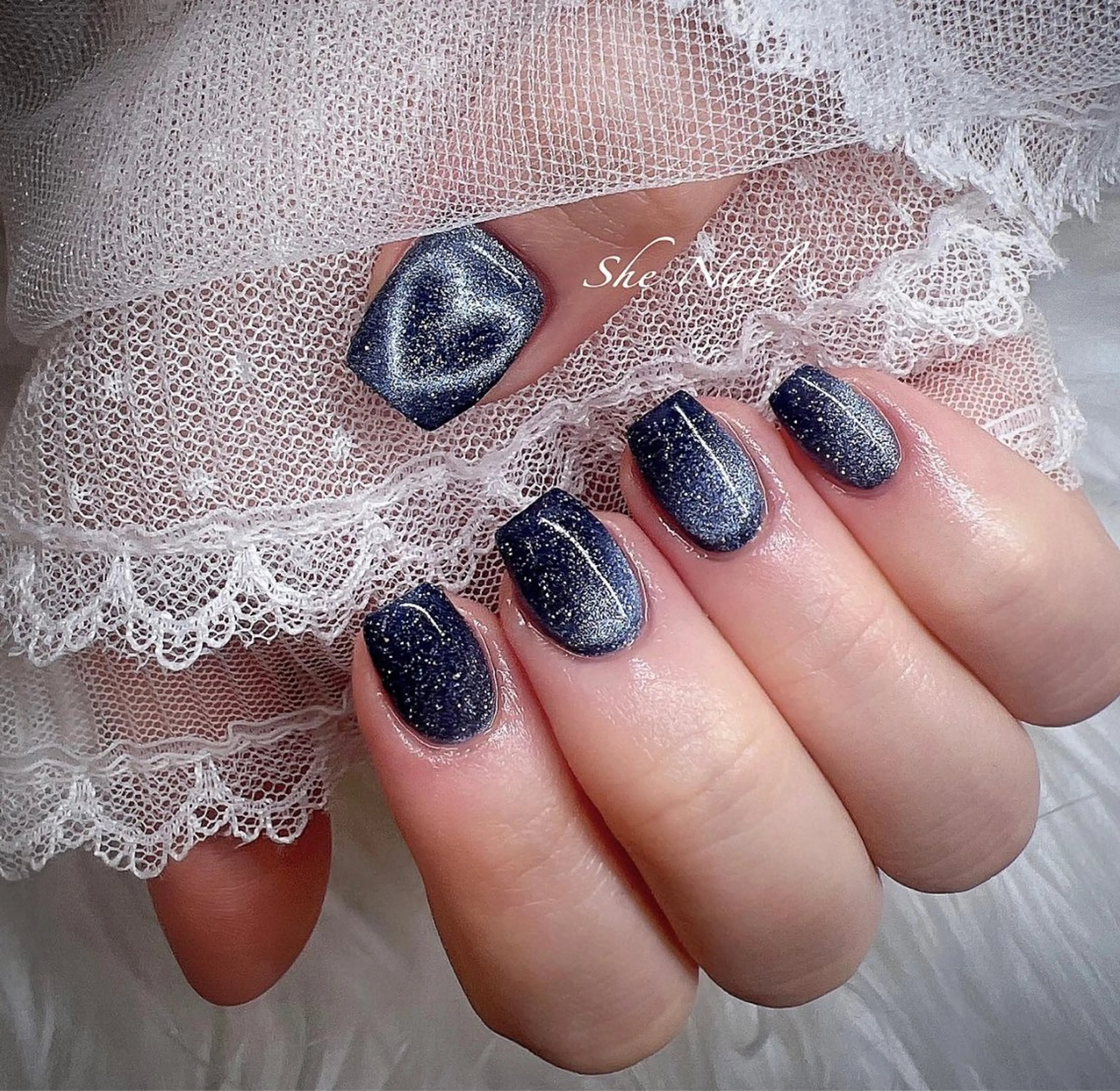 ネイル チークネイル 長さ出し フレンチネイル ガラスフレンチ ハート ハンドネイル She   Nail所属・ISA_ BELLAのネイルデザイン