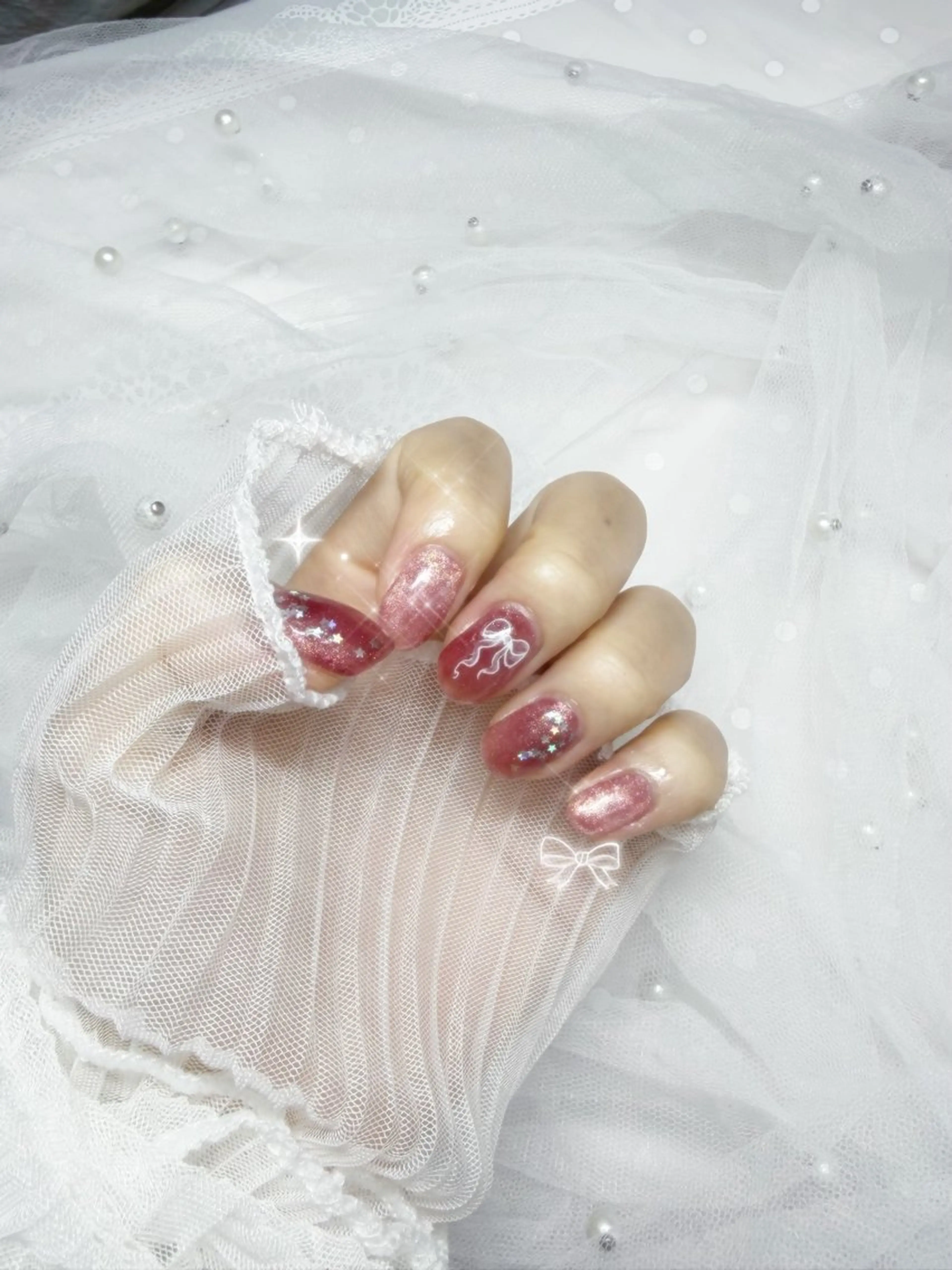 ネイル キラキラネイル 韓国ネイル マグネットネイル ミラーネイル ワンホンネイル Rencontre所属・Rencontre 四谷三丁目韓国ネイルのネイルデザイン