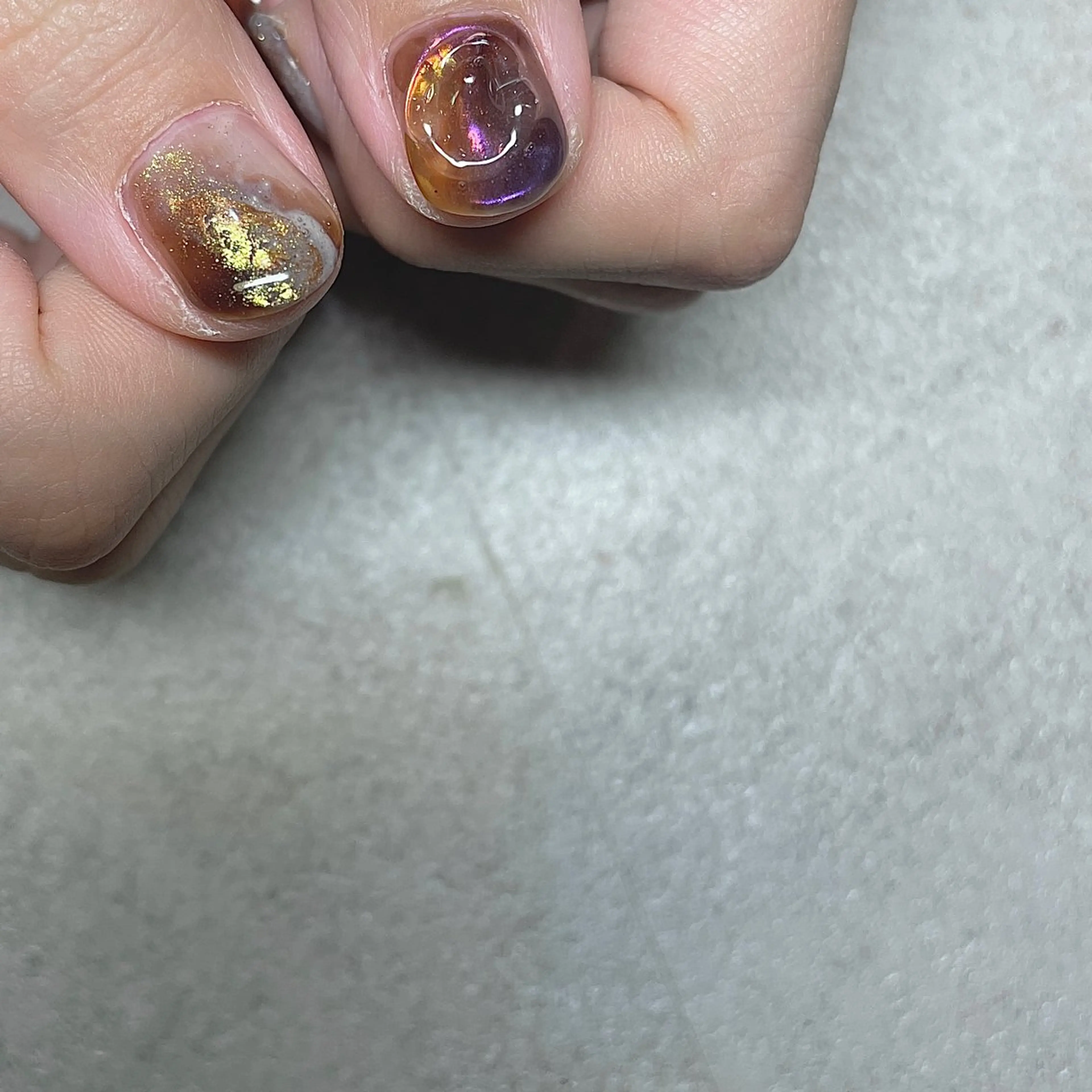 ネイル ブラウン 大理石ネイル(マーブル) ニュアンスネイル ショートネイル ハンドネイル acs.n所属・ネイル，耳つぼ 風間すみれのその他イメージ