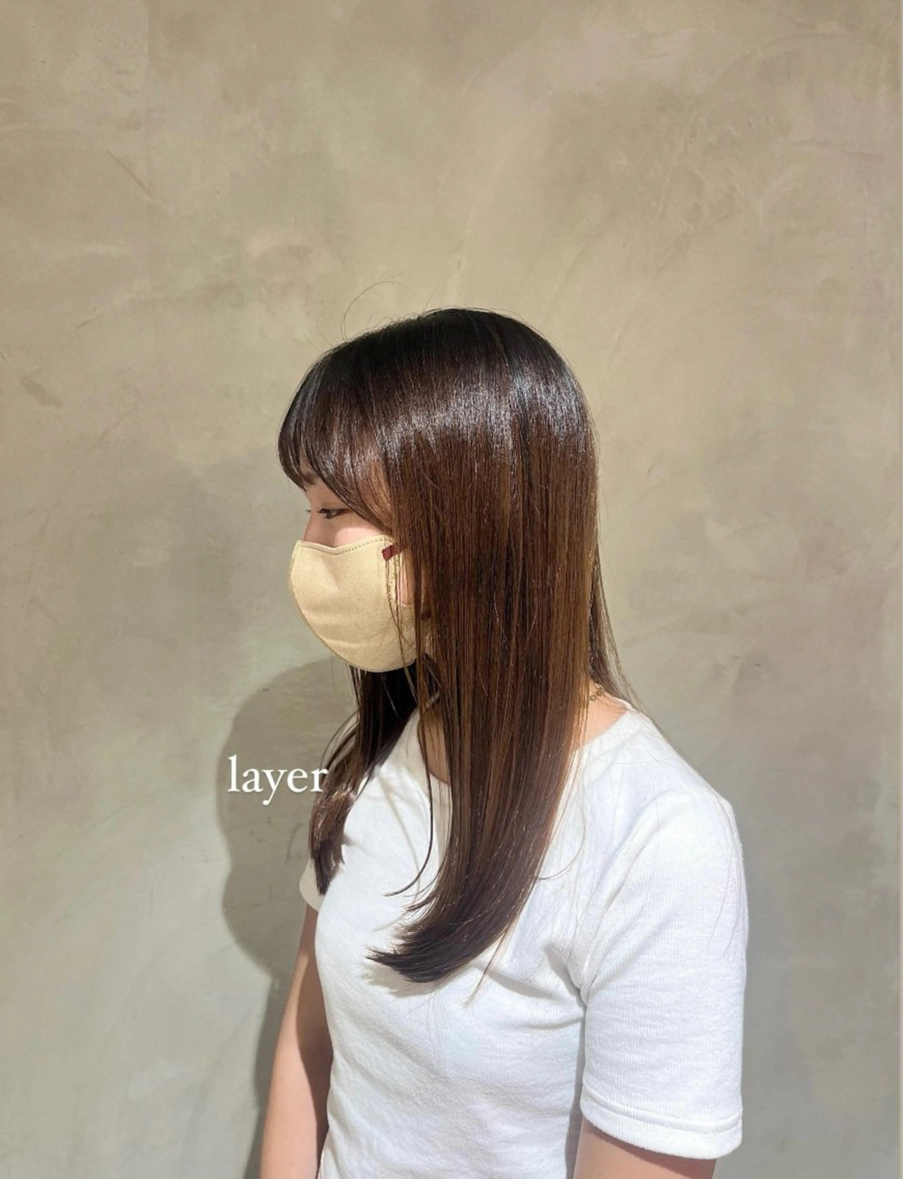 ミディアム カラー レイヤーカット カット ヘアカラー トリートメント effect横浜所属・切りっぱなしボブ/ 艶カラー/綾莉のヘアスタイル