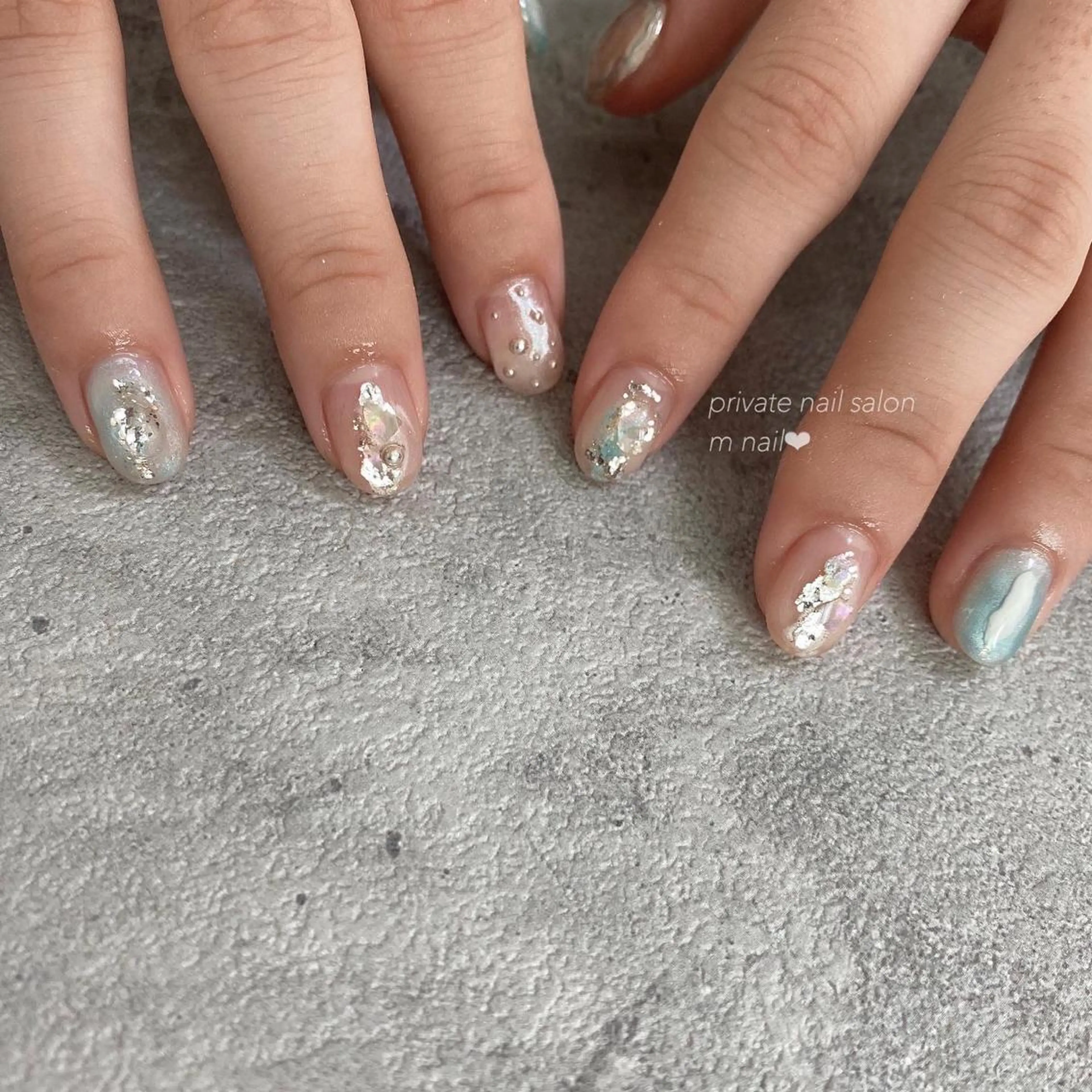 ネイル ブルー シルバー ハンドネイル 小河原 舞のネイルデザイン