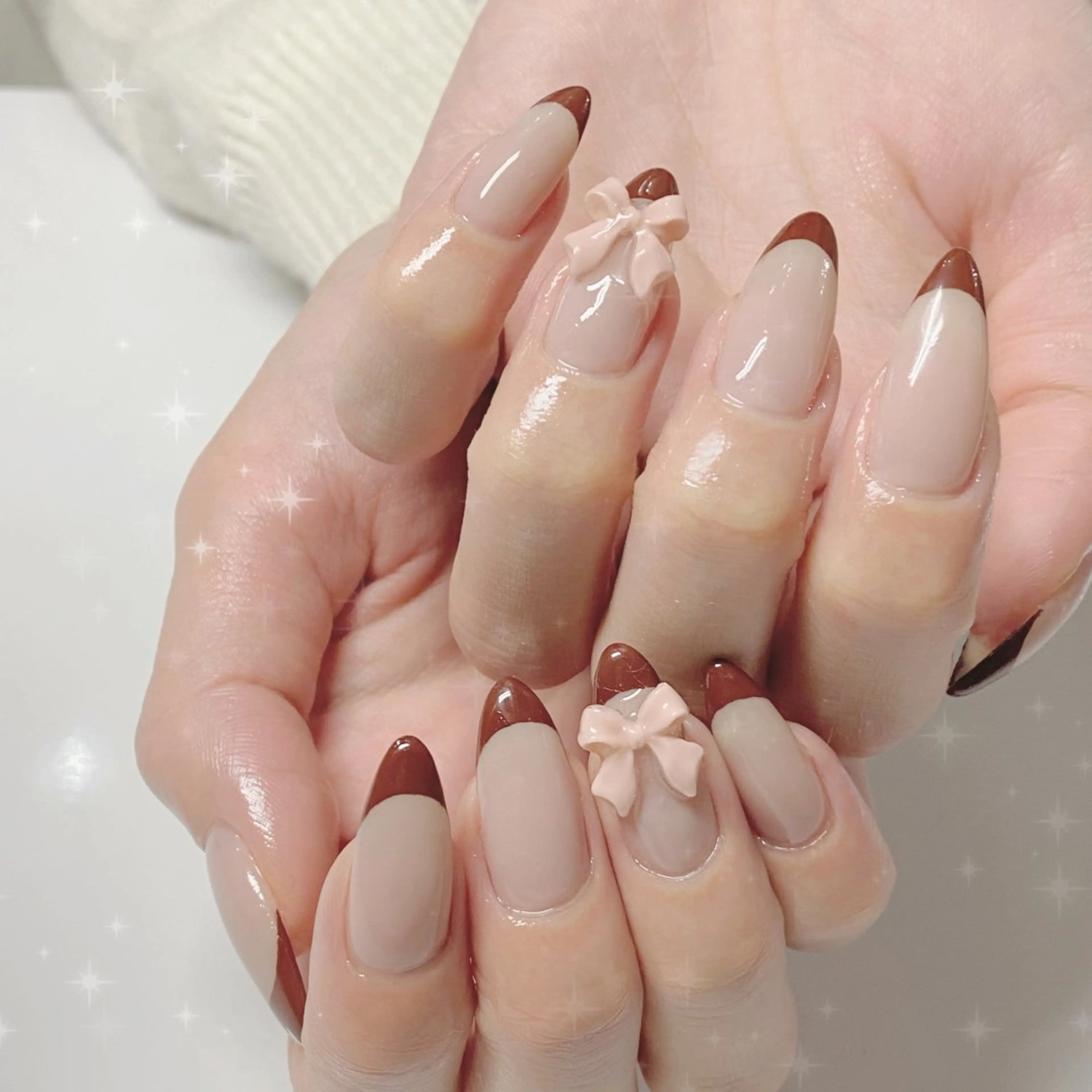 ネイル フレンチネイル リボン シンプルネイル nailsalon&U新松戸店所属・&U新松戸 スカルプ パラジェルフィルインのネイルデザイン