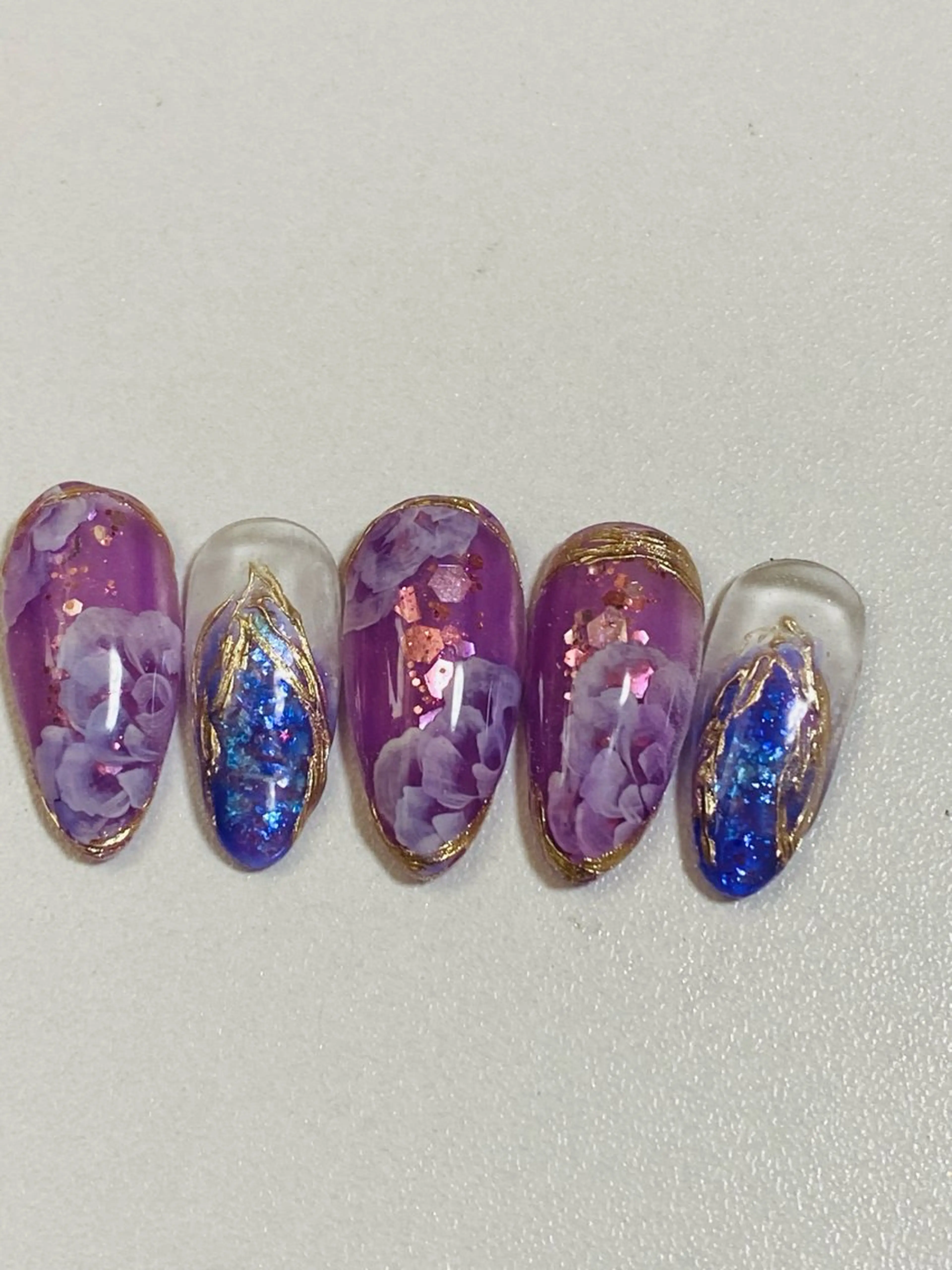 ネイル フラワーネイル パープル 自宅ネイルサロン ♦️nuance♦️のネイルデザイン