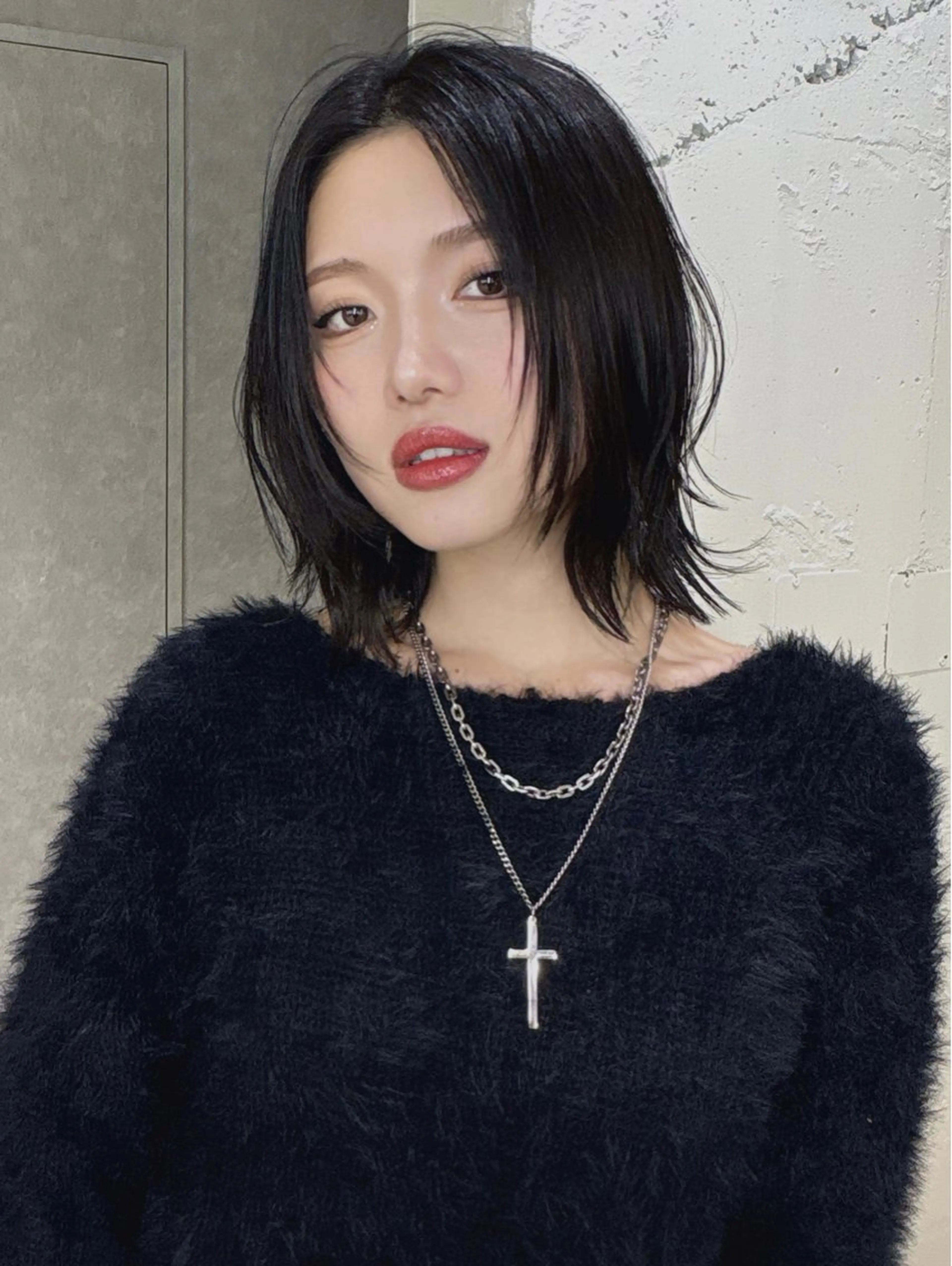 ミディアム ボブレイヤー ボブ ハッシュカット 韓国風ヘア レイヤーカット Airi 韓国y2k レイヤーカットのヘアスタイル