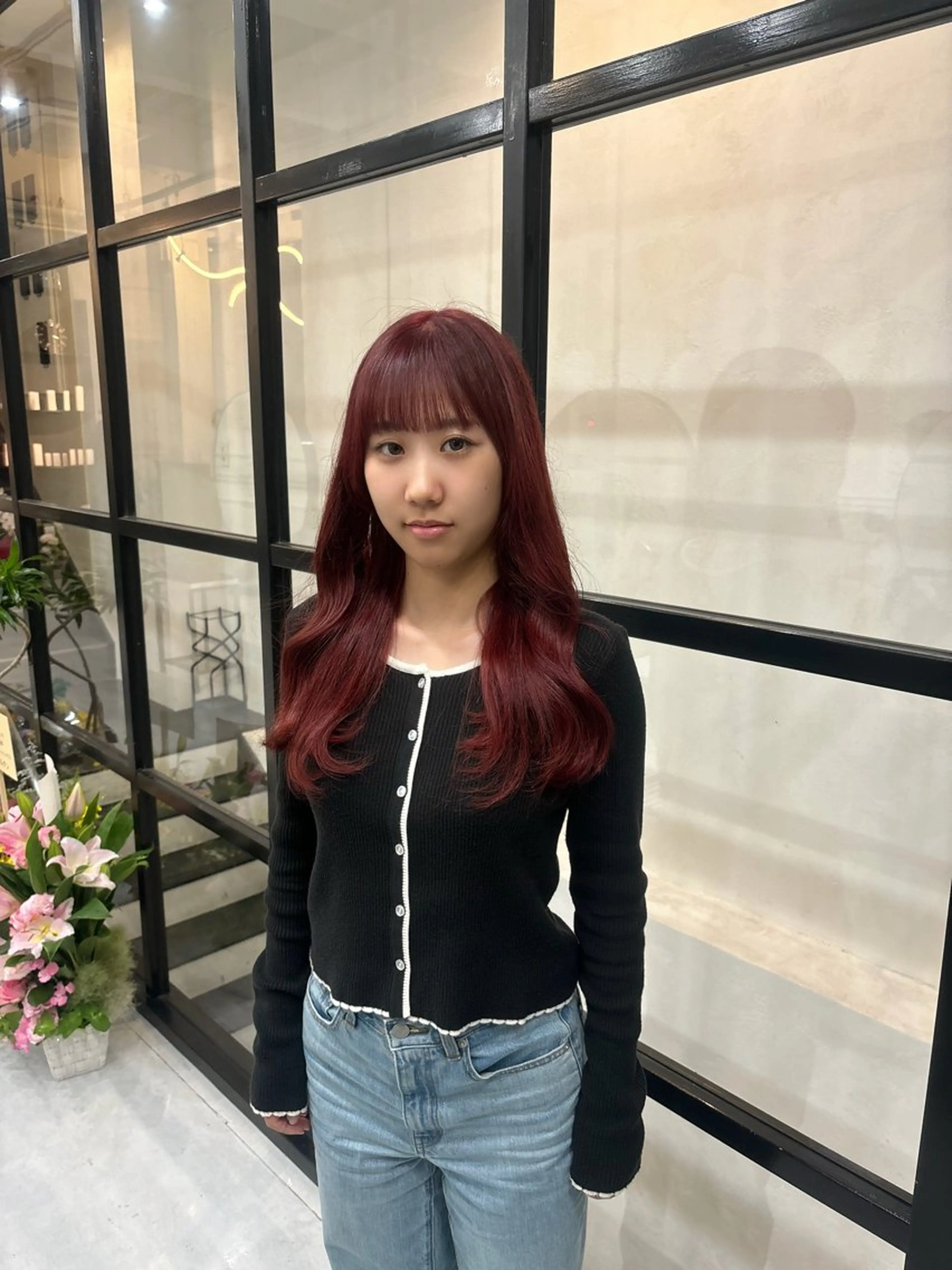 カラー ブリーチ ピンクカラー レッドカラー MaisonHALU 松浦光咲のヘアスタイル