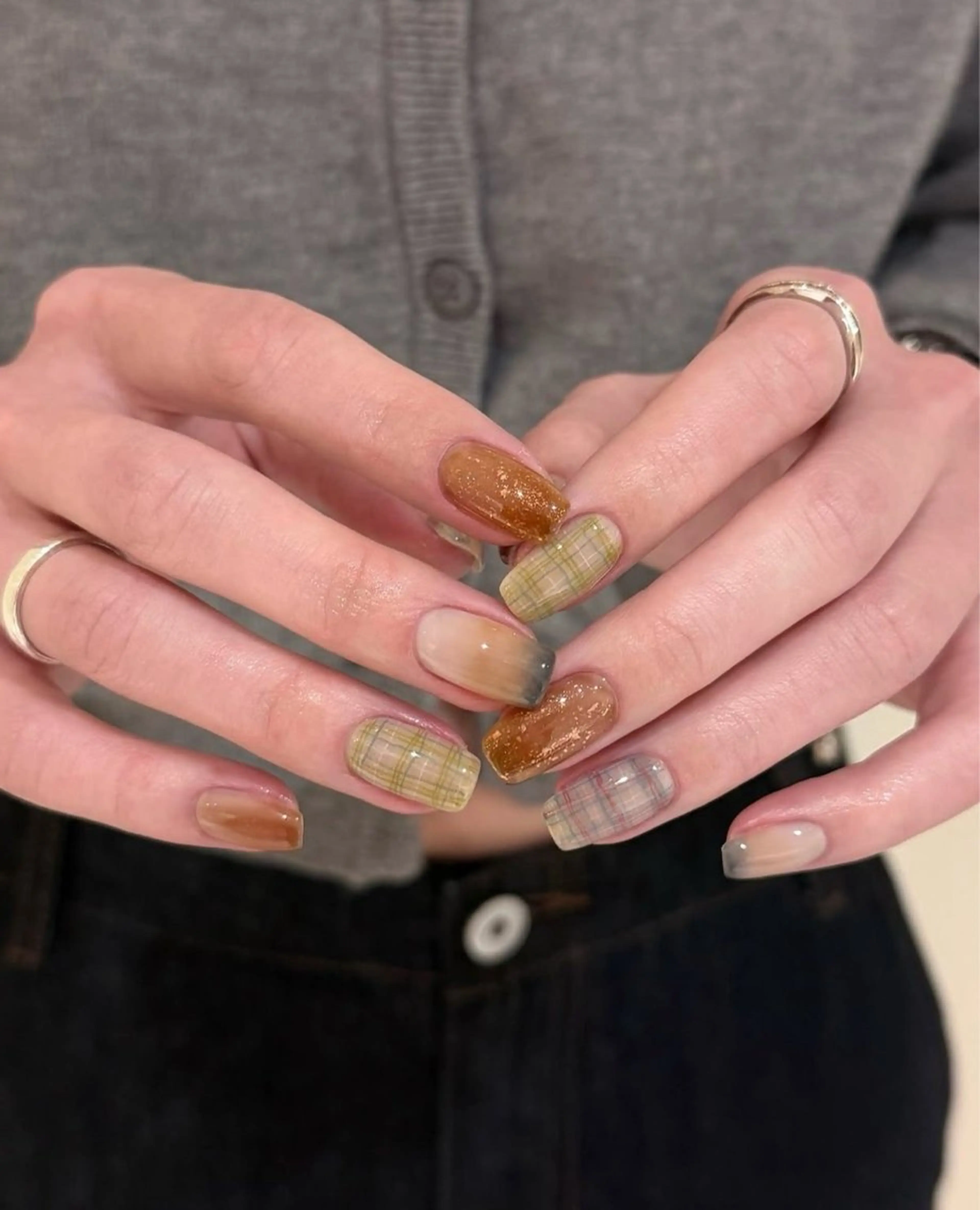 ネイル 韓国ネイル 持ち込み ニュアンスネイル ネイルチップ 冬ネイル RINN ANA.CHUOのネイルデザイン