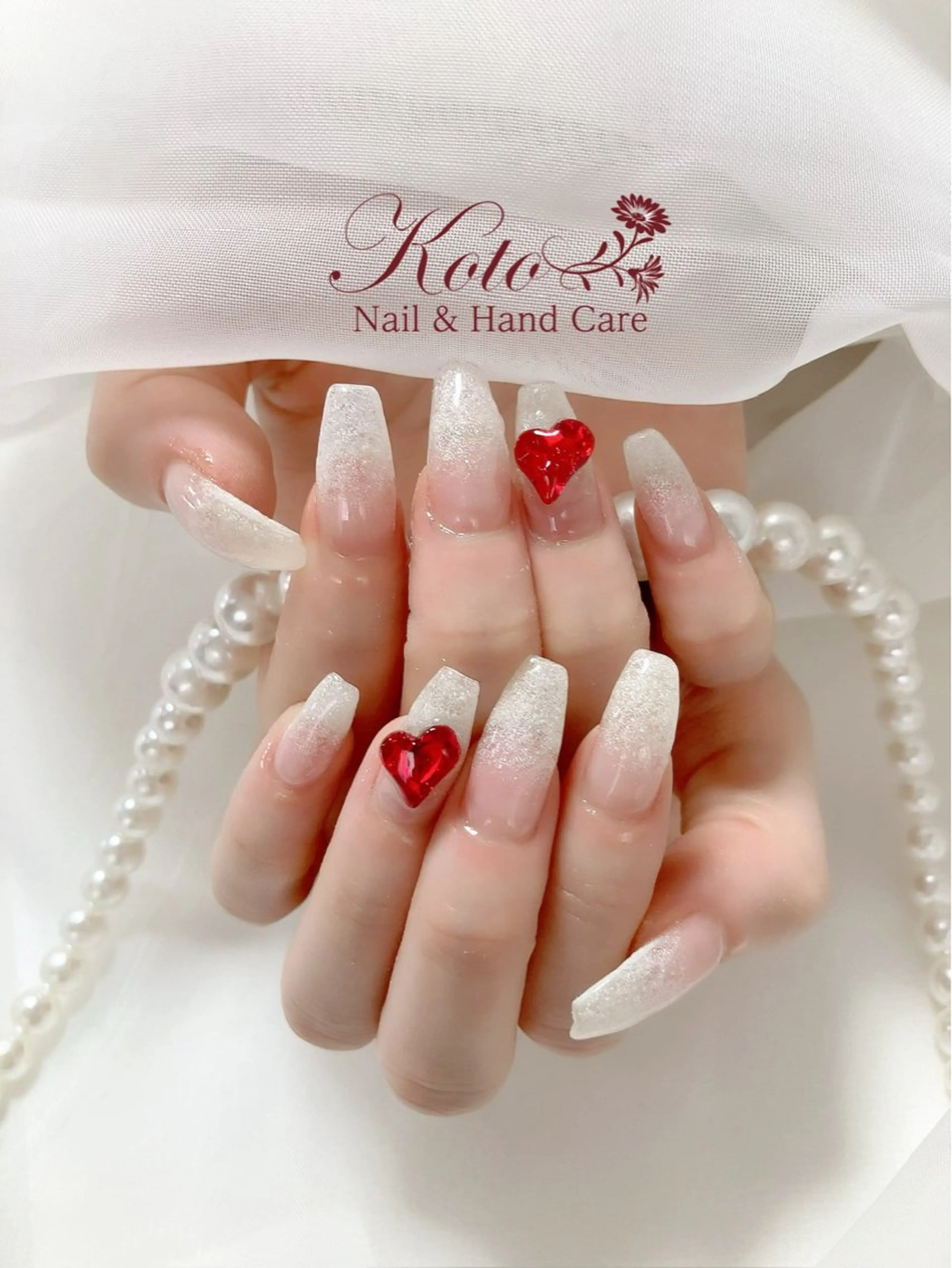 ネイル 長さ出し ジェルネイル ハート 持ち込み ニュアンスネイル ハンドネイル Nail Salon KOTOのネイルデザイン