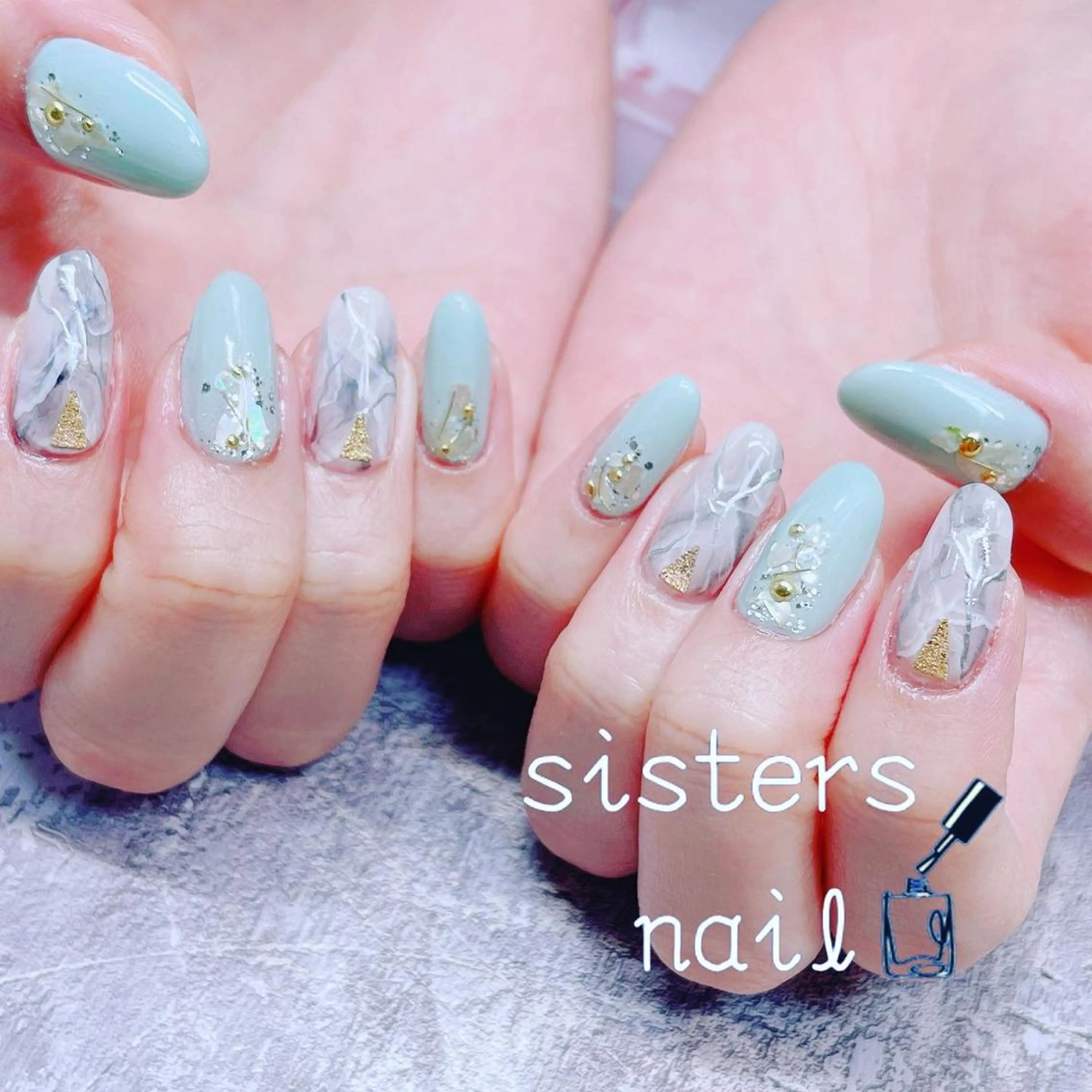 ネイル アートネイル グリーン 大理石ネイル(マーブル) 春ネイル sisters nail.fのネイルデザイン