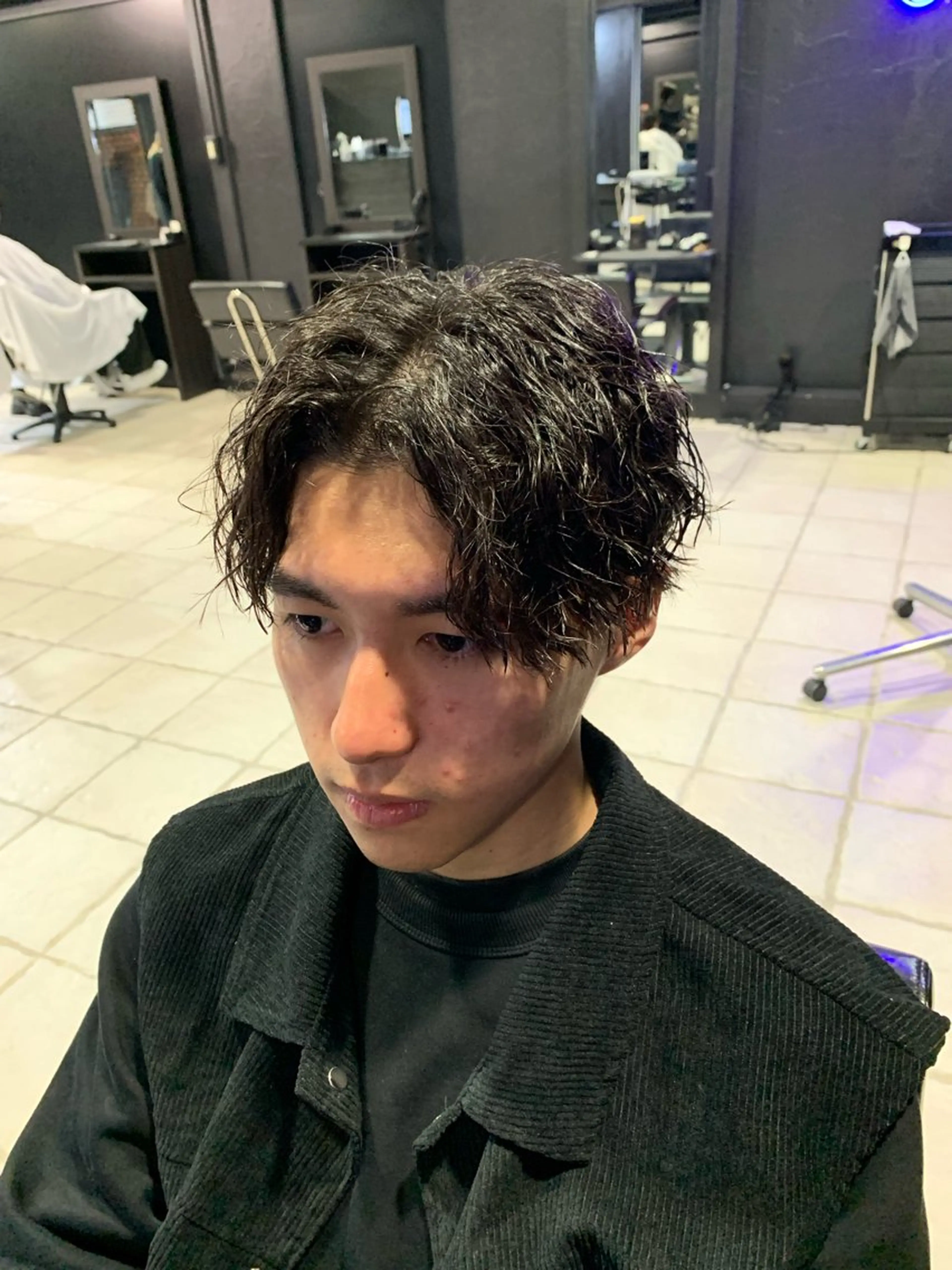 ミディアム メンズ センターパート カット パーマ ヘアセット メンズパーマ/難波/ 心斎橋　室園亮佑のヘアスタイル
