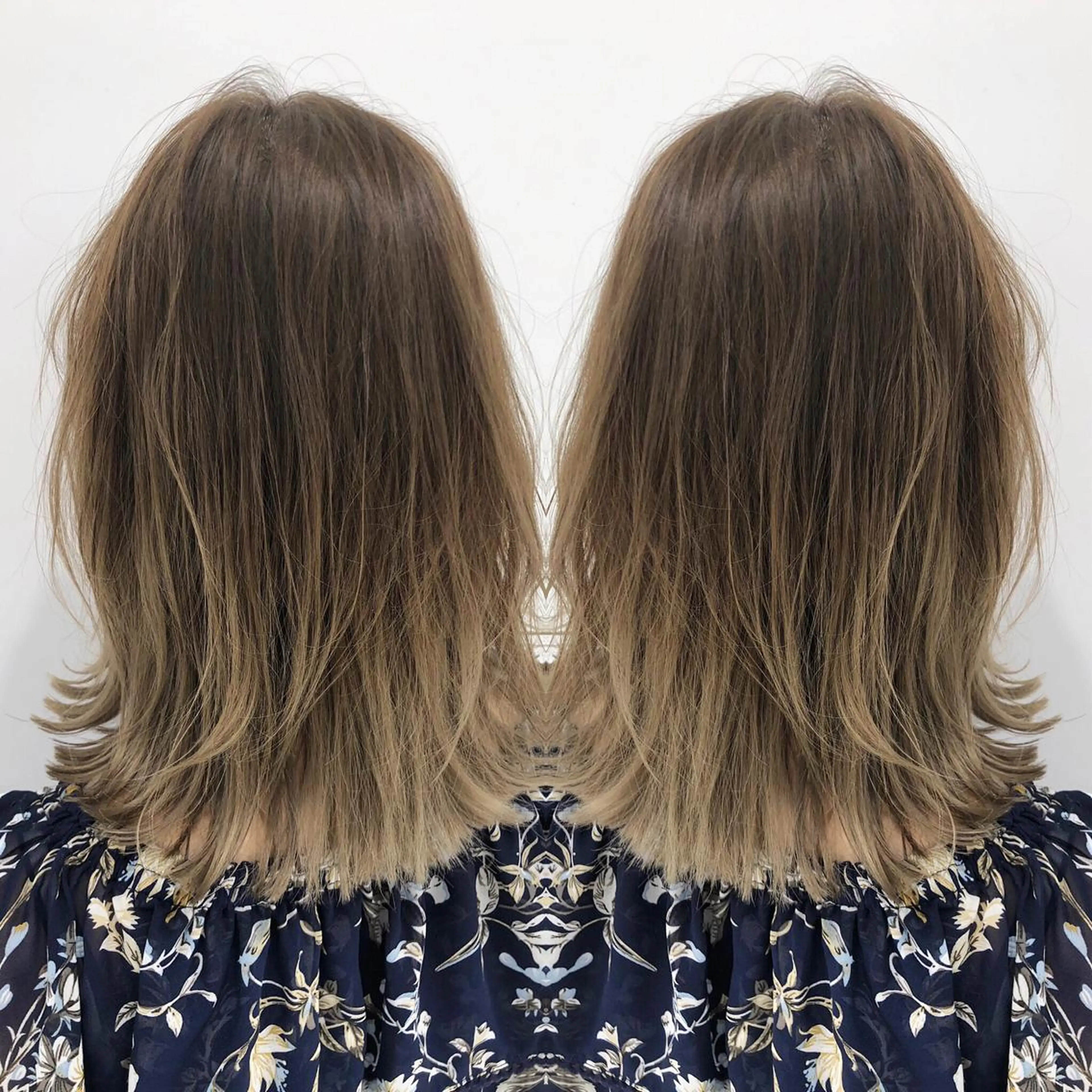 ミディアム カラー アッシュ バレイヤージュ ブリーチ グラデーションカラー グレージュ レイヤー/韓国/ 顔周り/しんやのヘアスタイル